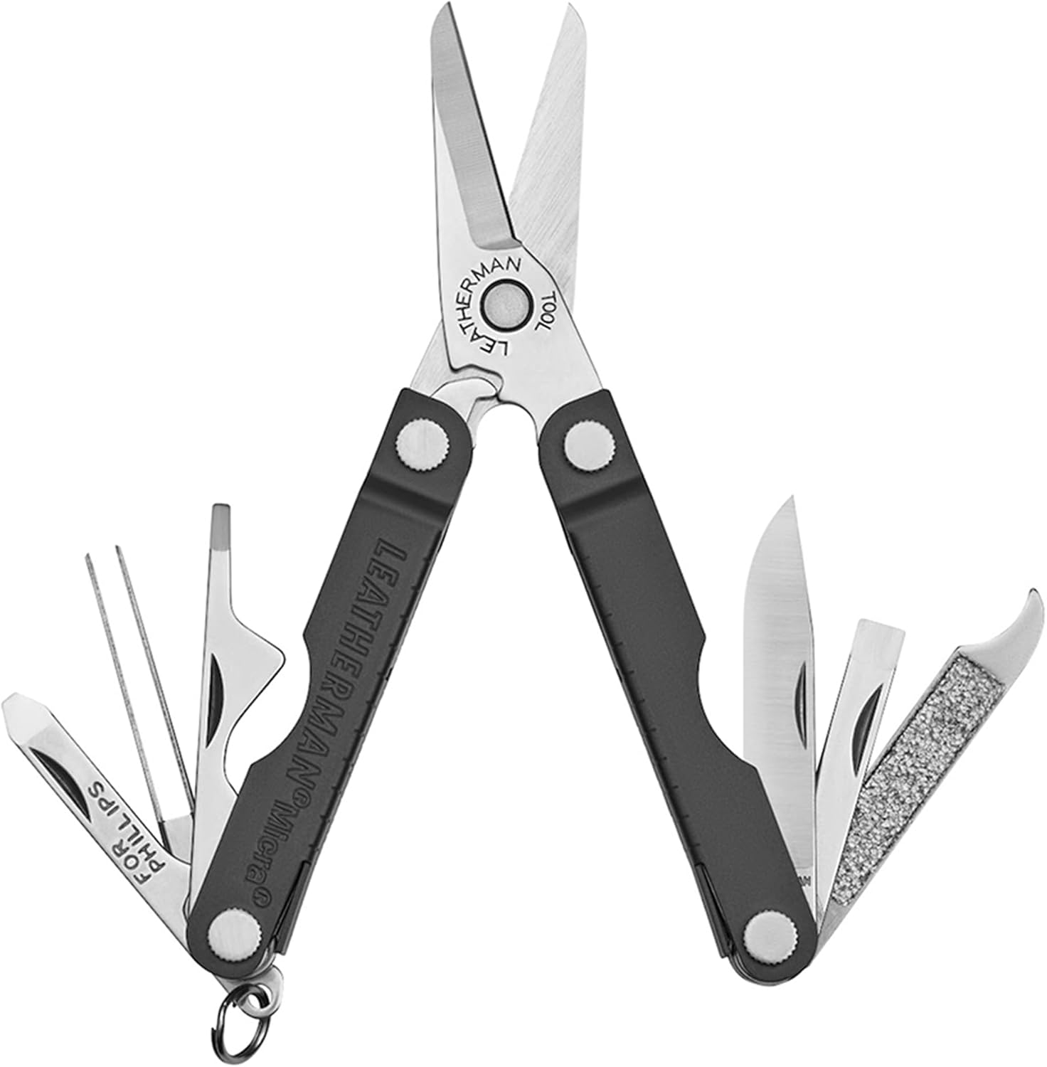 Leatherman Micra 10-In-1 Keychain Multitool with Spring-Action Pocket Scissors, Knife, Tweezers, Screwdrivers - 2.5" Compact EDC Tool - Cherry - Ideal for Personal Care & Utility Tasks
