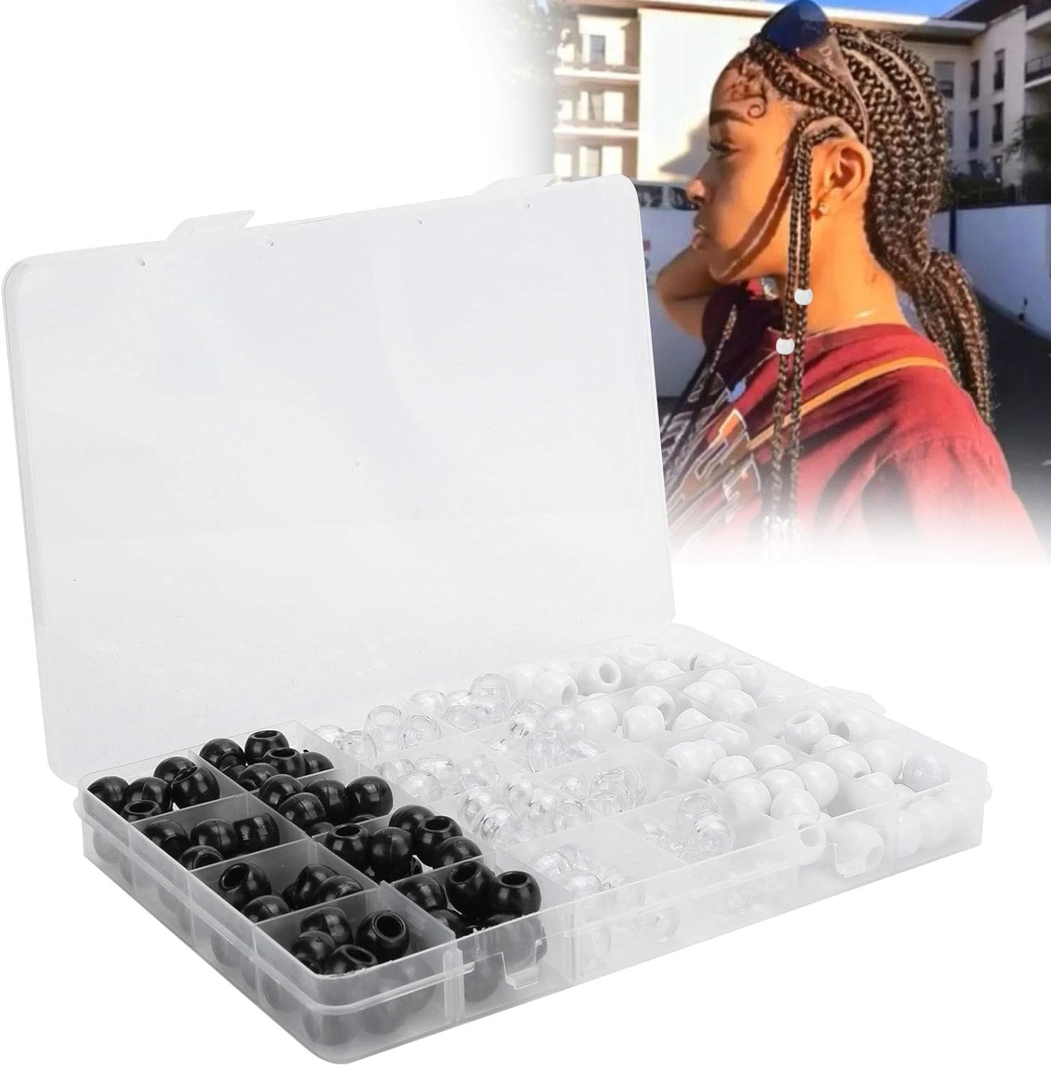 Dreadlock Bead Set Delicate Durable Hair BRAIDING Ring Decoration Supplies for Daily Life Office Parties Black White Transparent image number 1