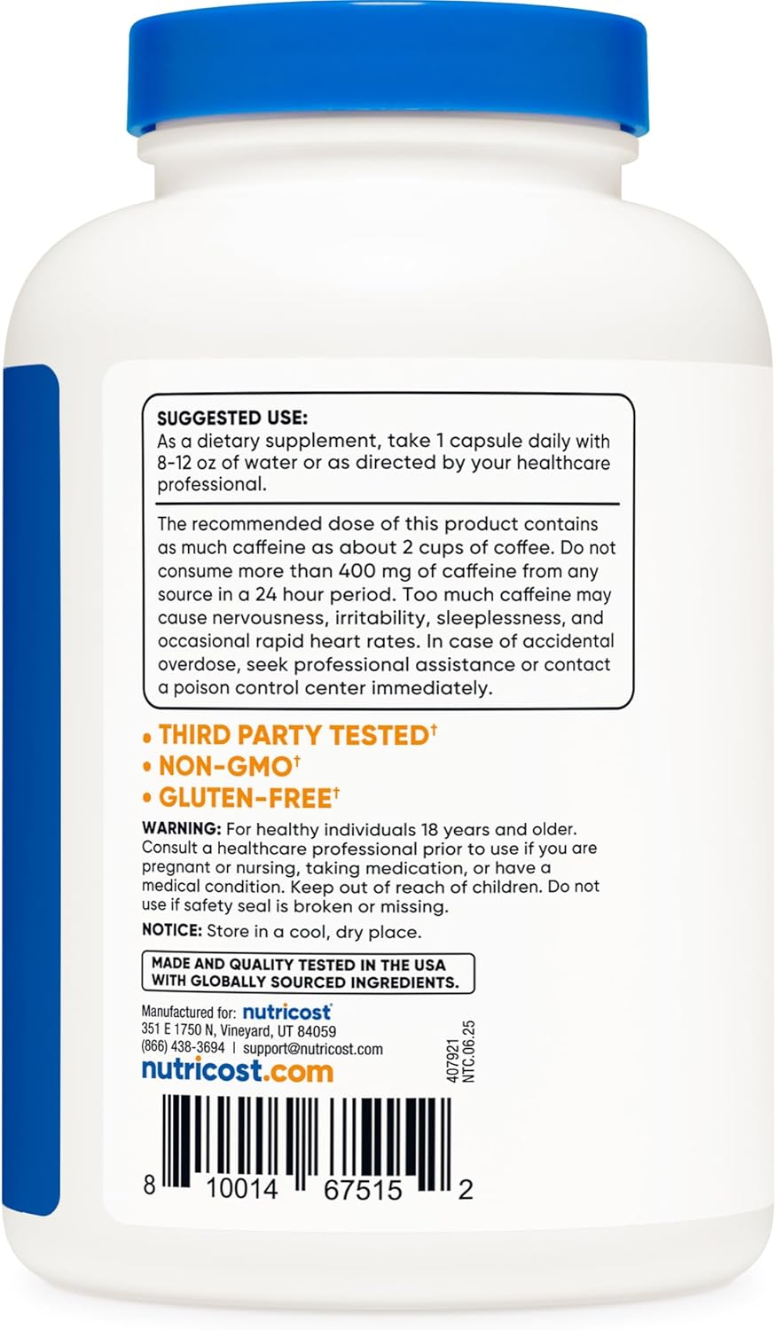 Nutricost Caffeine Pills, 200Mg per Serving image number 4