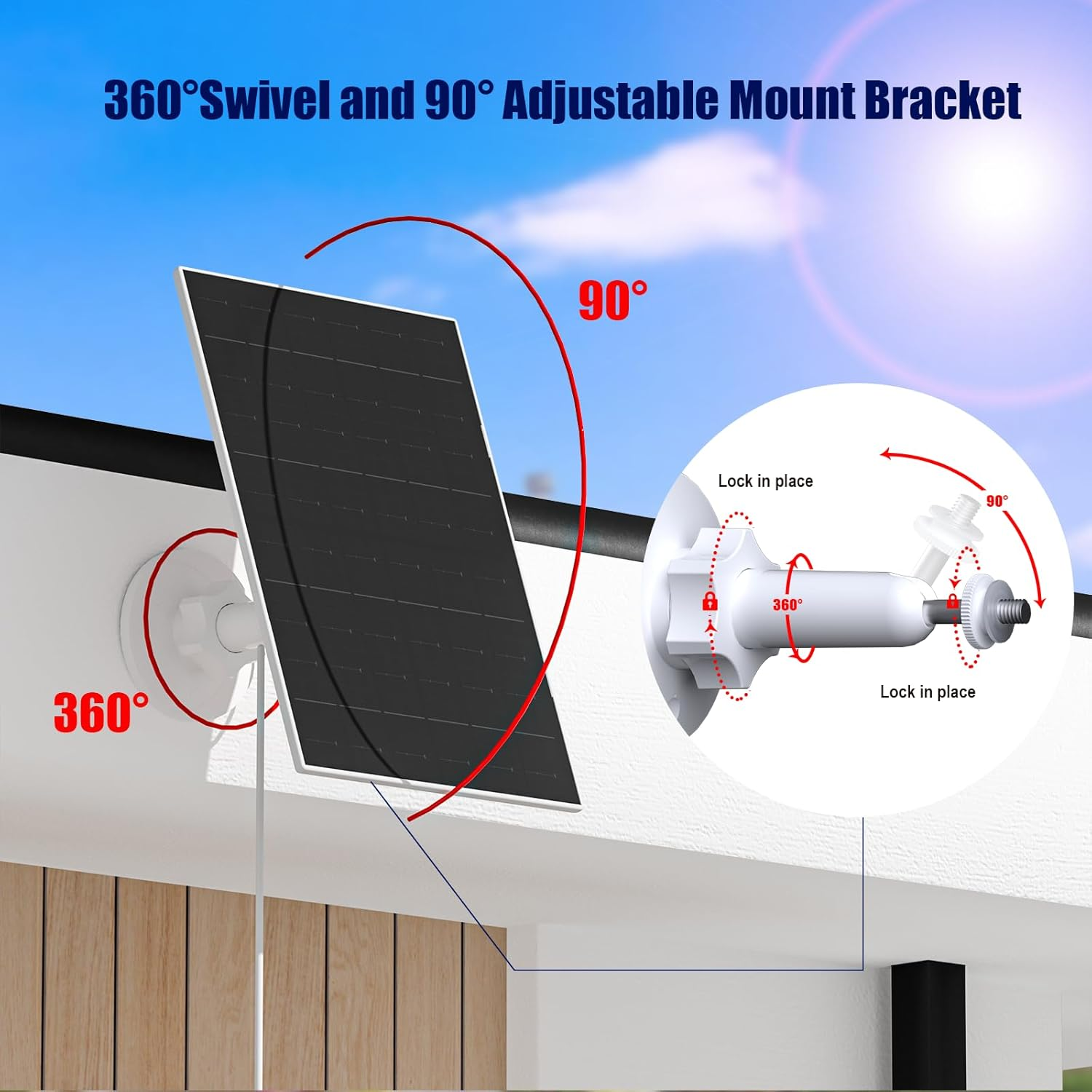 VUEBEE 7W Solar Panel for Eufycam, USB Solar Panel with USB-C Port, IP65 Waterproof, 360&deg; Adjustable Bracket, White, Classic image number 2