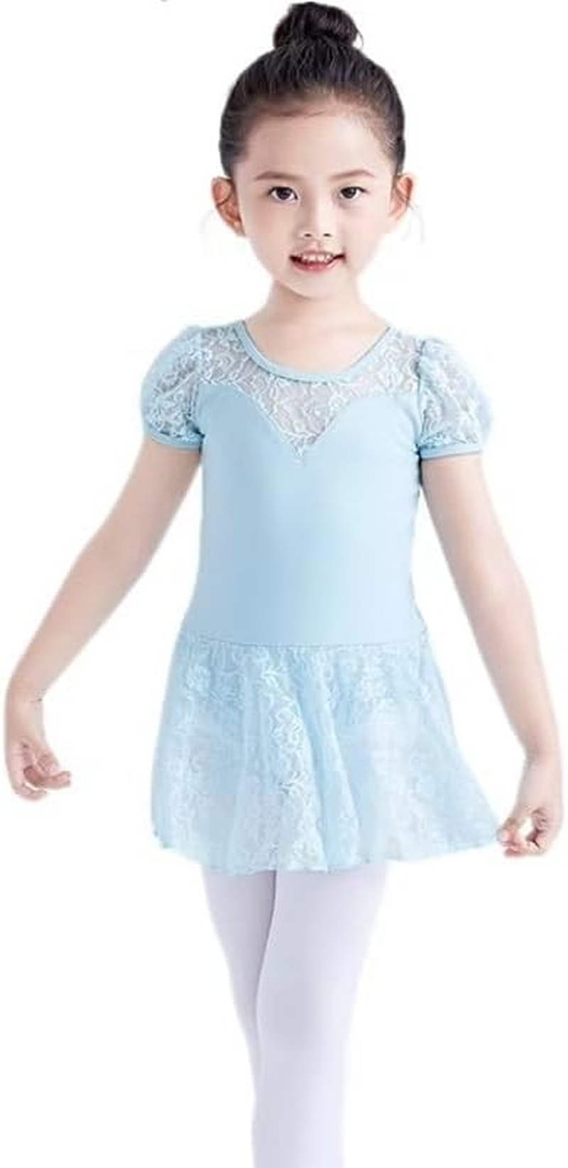 Girls Dance Ballet Leotard with Skirt,Big Girls Lace Sleeves Ballerina Dancewear image number 4