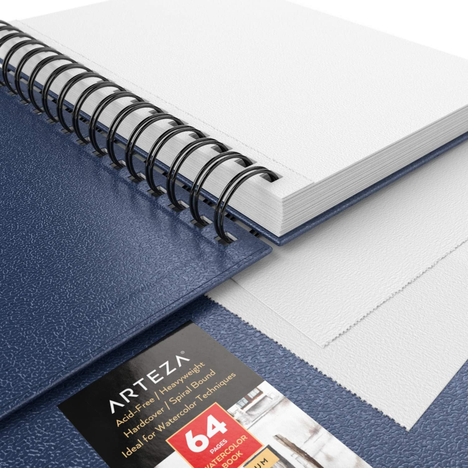 Arteza Watercolor Sketchbooks, 5.5X8.5-Inch, 3-Pack, Blue Hardcover Journal, 96 Sheets, 140Lb/300Gsm Watercolor Paper Pad, Spiral Bound Book for Watercolor, Gouache, Acrylics, Pencils, Wet & Dry Media image number 3