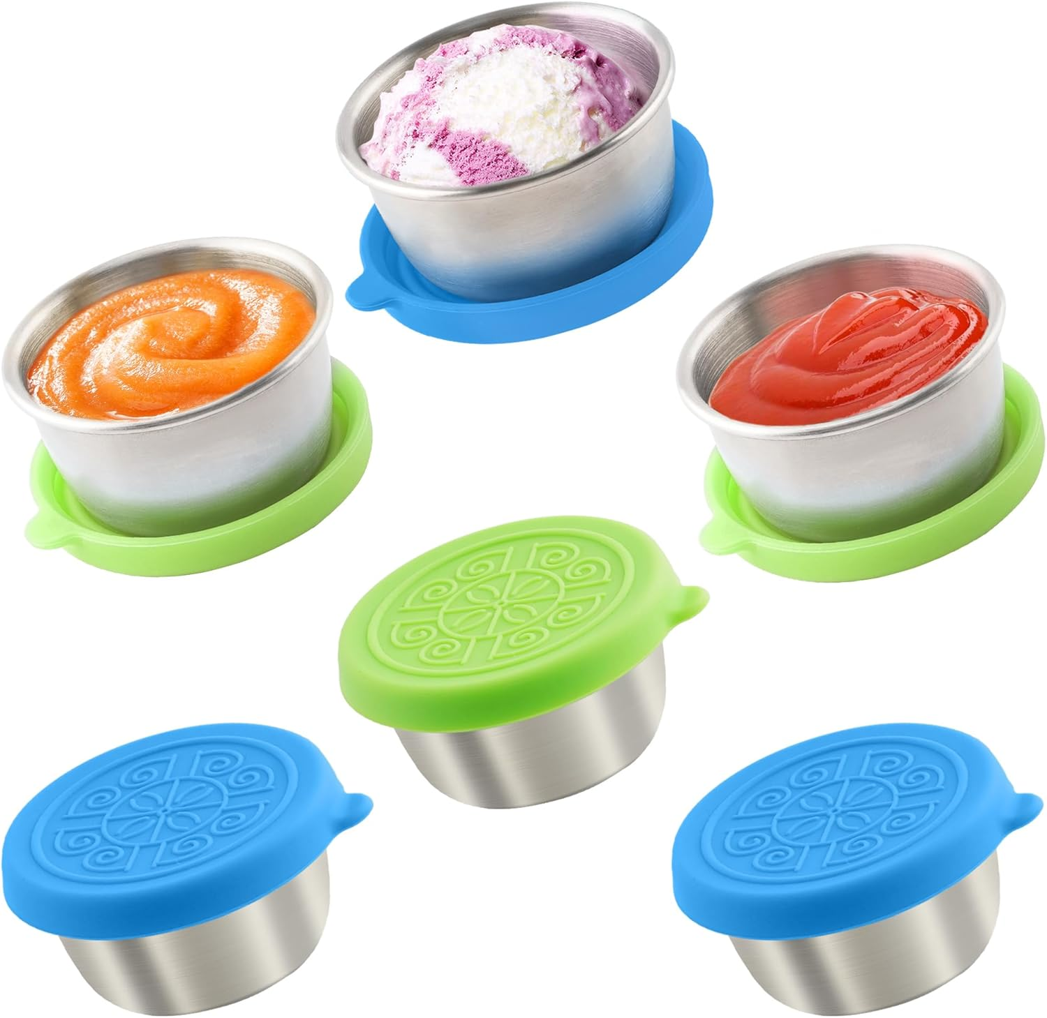 6X1.6 Oz Salad Dressing Containers with Lids, Small Leakproof Reusable Stainless Steel Salad Dressing Container to Go for Lunch Boxes,Sauce Containers, Picnics,Travel Meal Prep and Kitchen Storage.