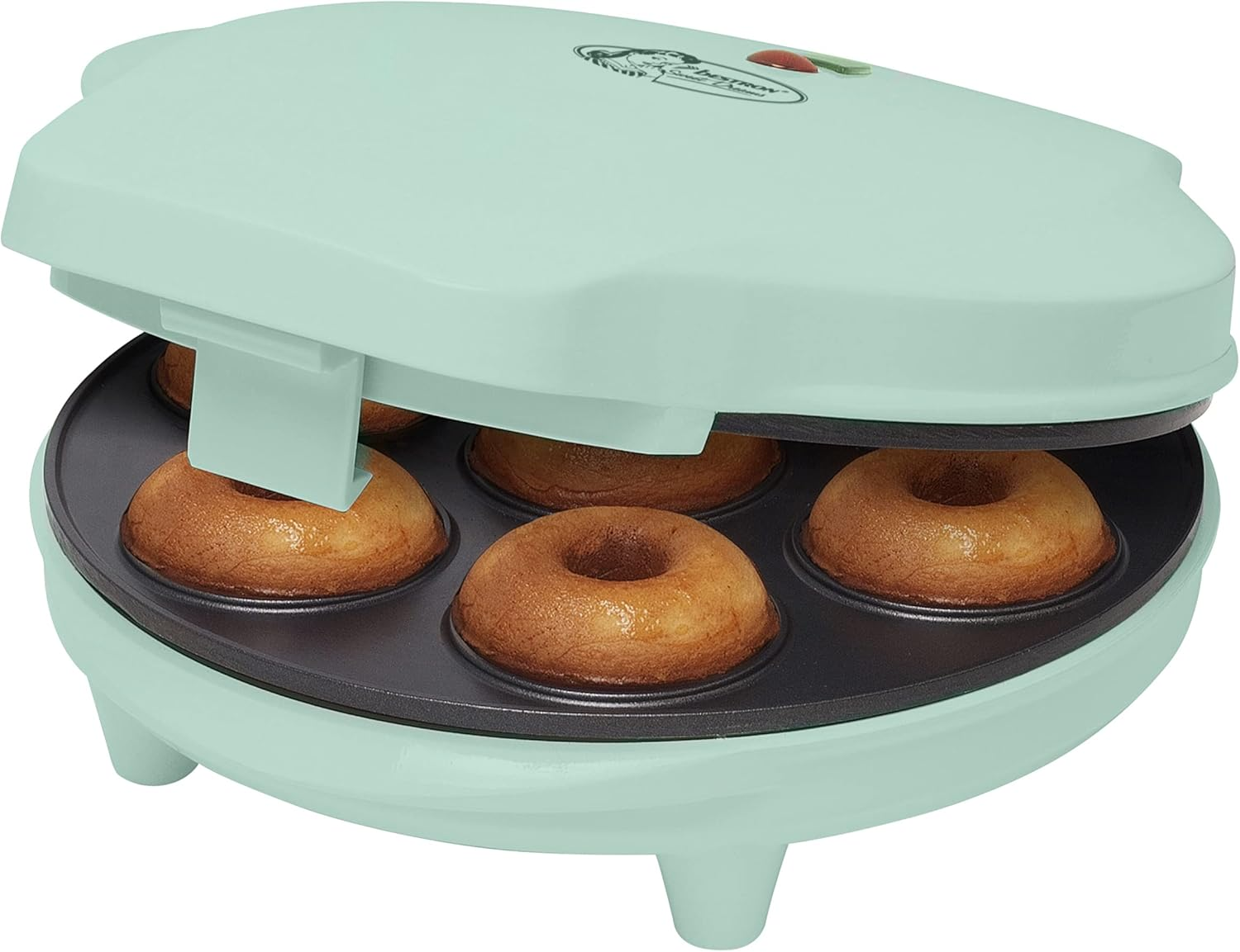 Bestron Donut Maker in Retro Design, Mini Doughnut Maker for 7 Small Doughnuts, Includes Baking Light and Non-Stick Coating, 700 Watt, Colour: Yellow