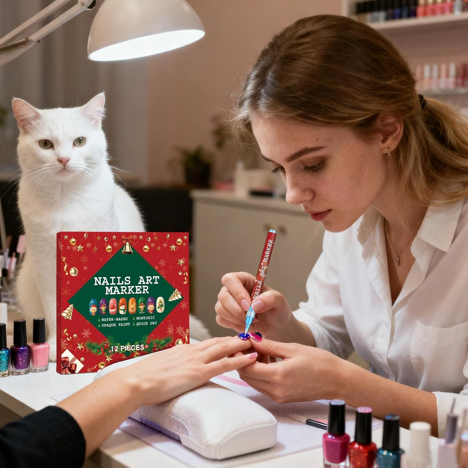 12 Colors Nails-Art Pens Set, 2025 Upgrade Nails-Art Markers for Gel Nails, Quick-Dry Smudge-Proof Graffitis Dotting Point Liner Pens, 3D Nai-L Polish Pen for Painting, Nails Arts Drawing Tool image number 2