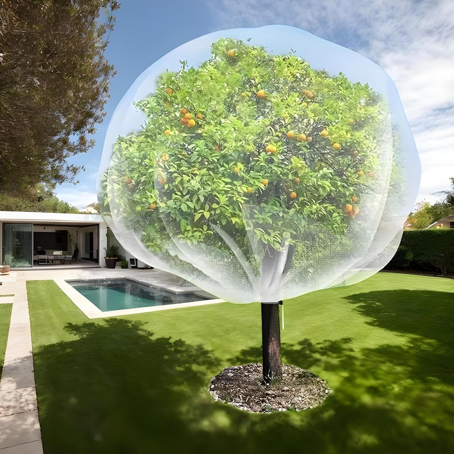 Bird Netting for Fruit Trees - Plant Cover with Drawstring - Lightweight Gnat-Proof Tree Netting for Outdoors, Patio, Backyard, Landscaping, Garden, Farm