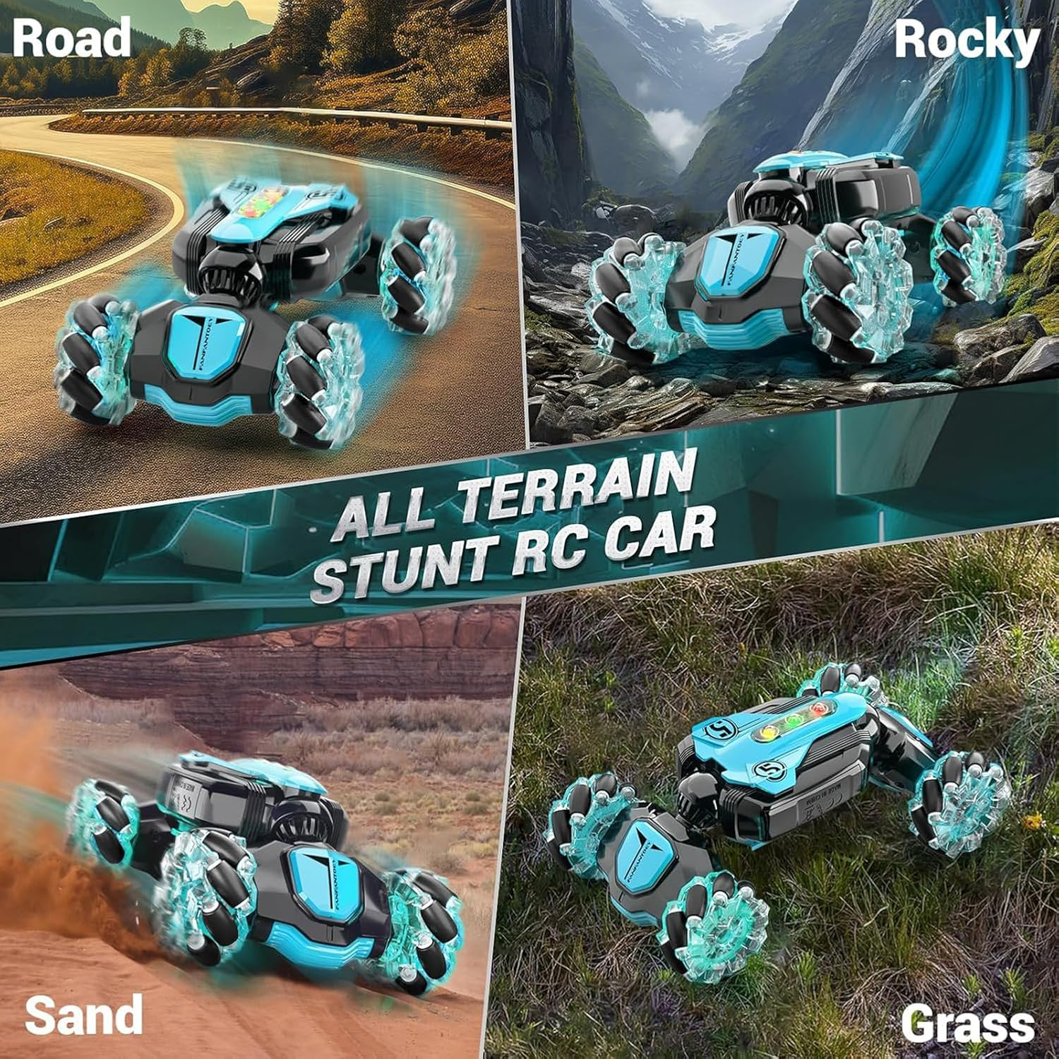 RC Stunt Car 4WD Remote Control Gesture Sensing Toy Cars, Drift Hand Controlled Double Sided Rotating off Road Vehicle 360&deg; Flips with Lights Music, for 6-12 Year Old Boys & Girls Birthday (Blue) image number 2