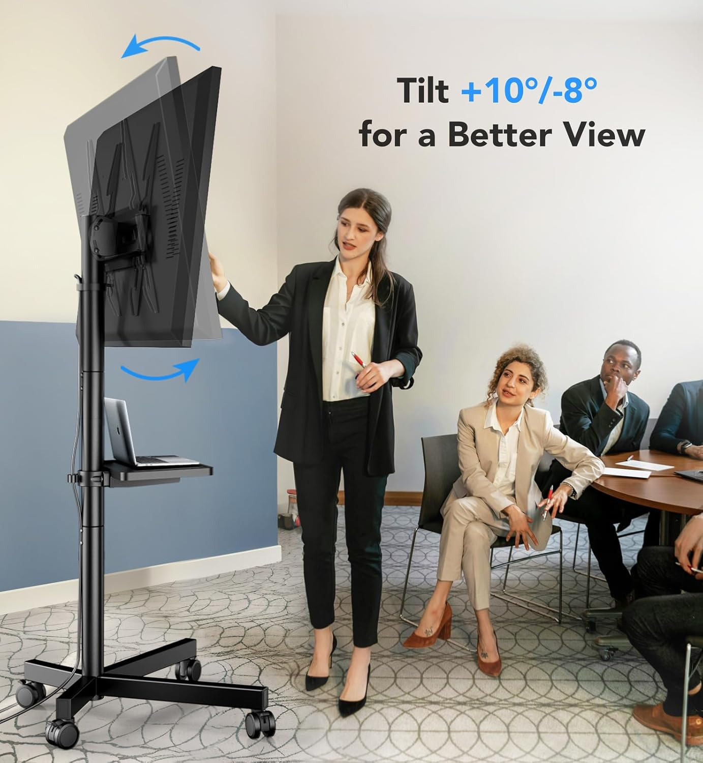 AX WABER Mobile TV Stand for 23-60 Inch LCD LED Flat/Curved Panel Screen Tvs, Rolling TV Cart Holds up to 88Lbs Portable Stand with Laptop Shelf Rolling Floor Max VESA 400X400Mm image number 5