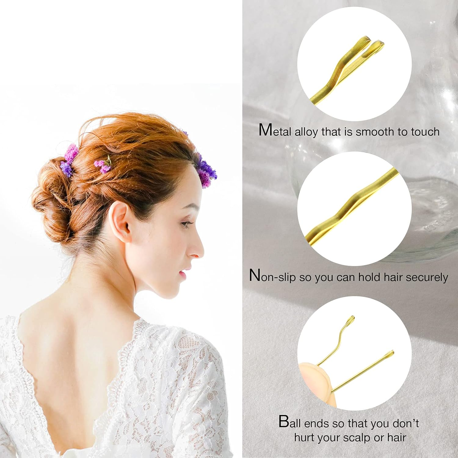 Hoyols Premium Metallic Crimped Grip Bobby Pin, Secure Hold Wavy Slide Proof Gold Hair Styling Pins for Women Buns Thin Hair 100 Count, 2 Inch (Blonde) image number 2