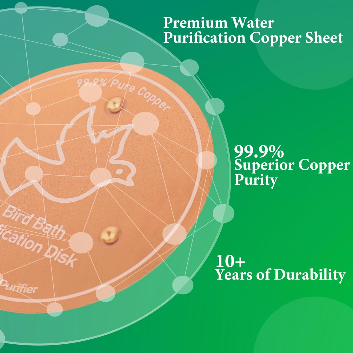 Penitue Bird Bath Copper Disk, 3.94In Sturdy Triple-Point Support Bird Bath Purification Disc Birdbath Cleaner for Year-Round Use for Outdoor Birdbaths & Bowls image number 5