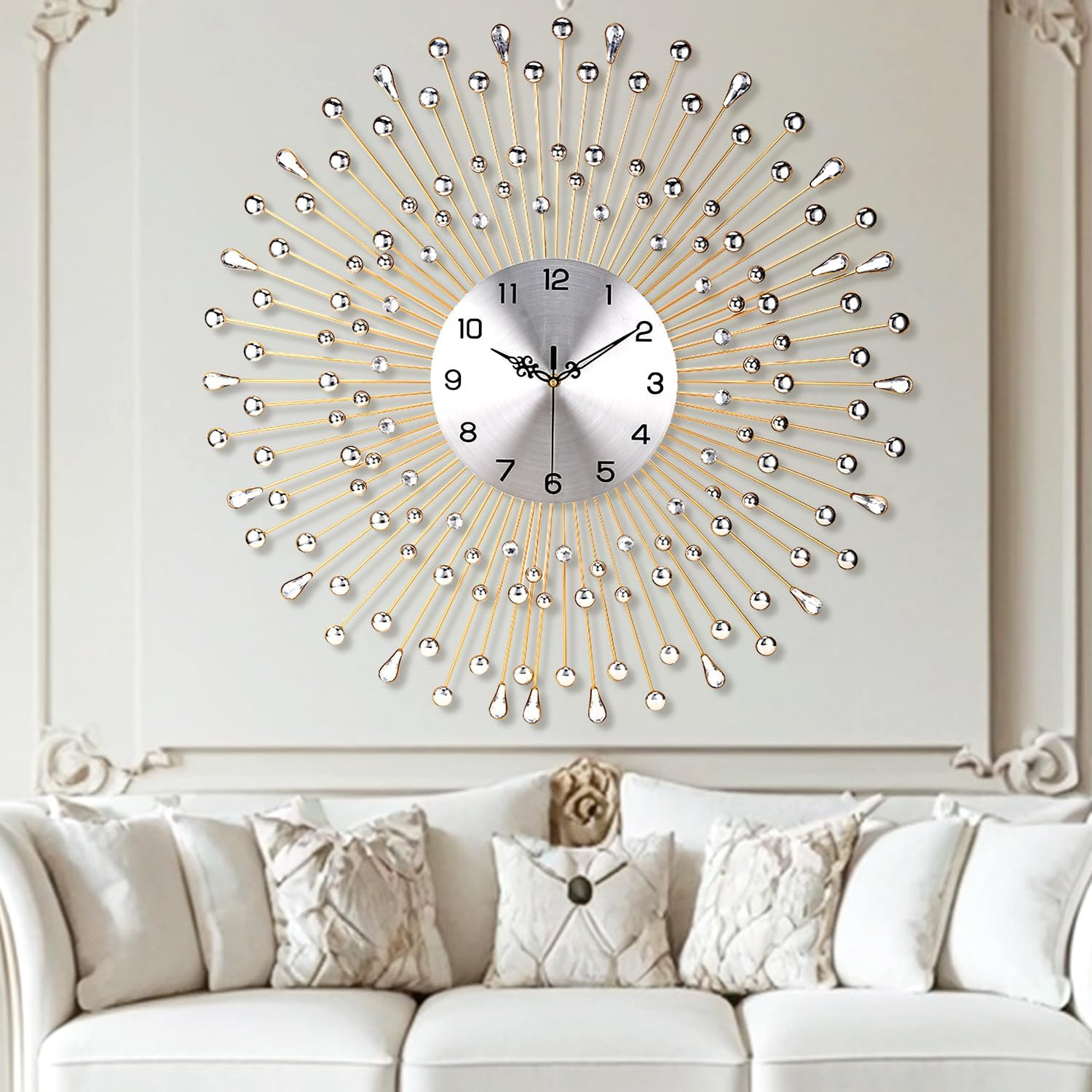 Large Wall Clock Decorative with Dazzling Crystals, Battery Operated Modern Elegance, Metal Wall Clocks for Living Room & Bedroom Decor, Exquisite Kitchen Decoration Clock 20 Inch Sm888-50Diy image number 6