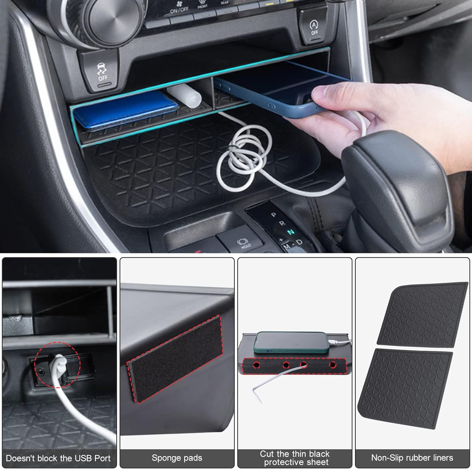 Upgraded Center Console Organizer Compatible with Toyota RAV4 2024 2023 2022 2021 2020 2019 Interior Accessories, Gear Shift Storage Tray Secondary Box Insert Divider (Black) image number 5
