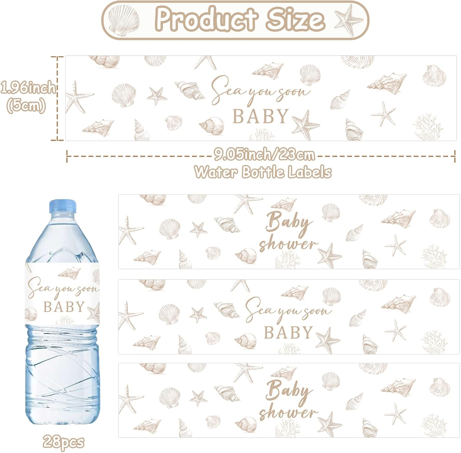 28Pcs Sea You Soon Baby Shower Water Bottle Labels Waterproof Ocean Animals Water Bottle Wrapper Stickers for Sea You Soon Baby Shower Gender Reveal Decor Party Supplies image number 1