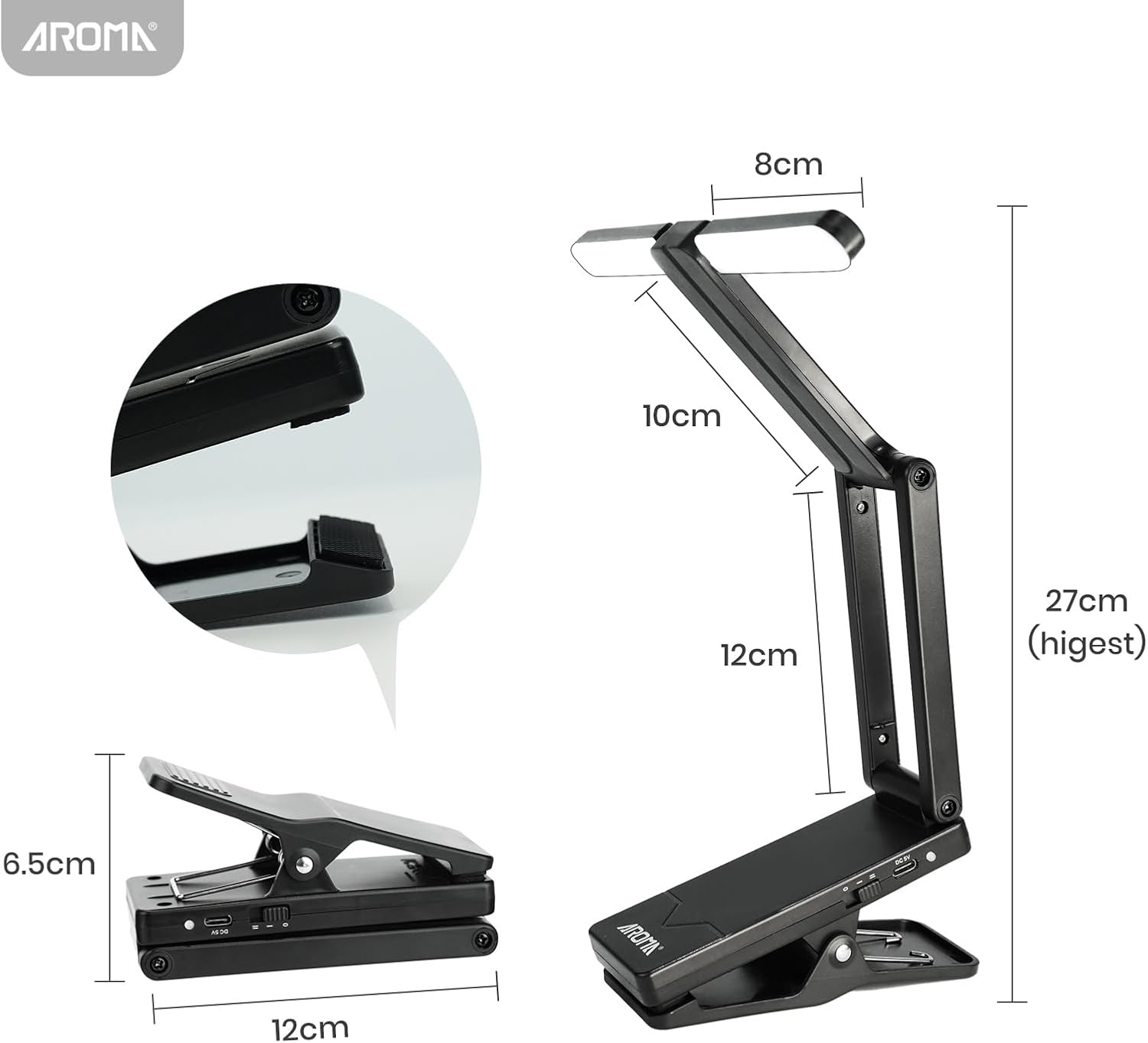 AROMA Light for Music Stand Rechargeable Clip on Piano Lamp Adjustable 2 Brightness image number 6