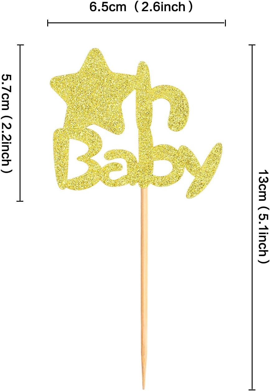 24 Pack Star Oh Baby Cupcake Toppers Baby Shower Theme Party Decoration Baby Gender Reveal Cupcake Picks Birthday Cake Decorations Supplies Gold