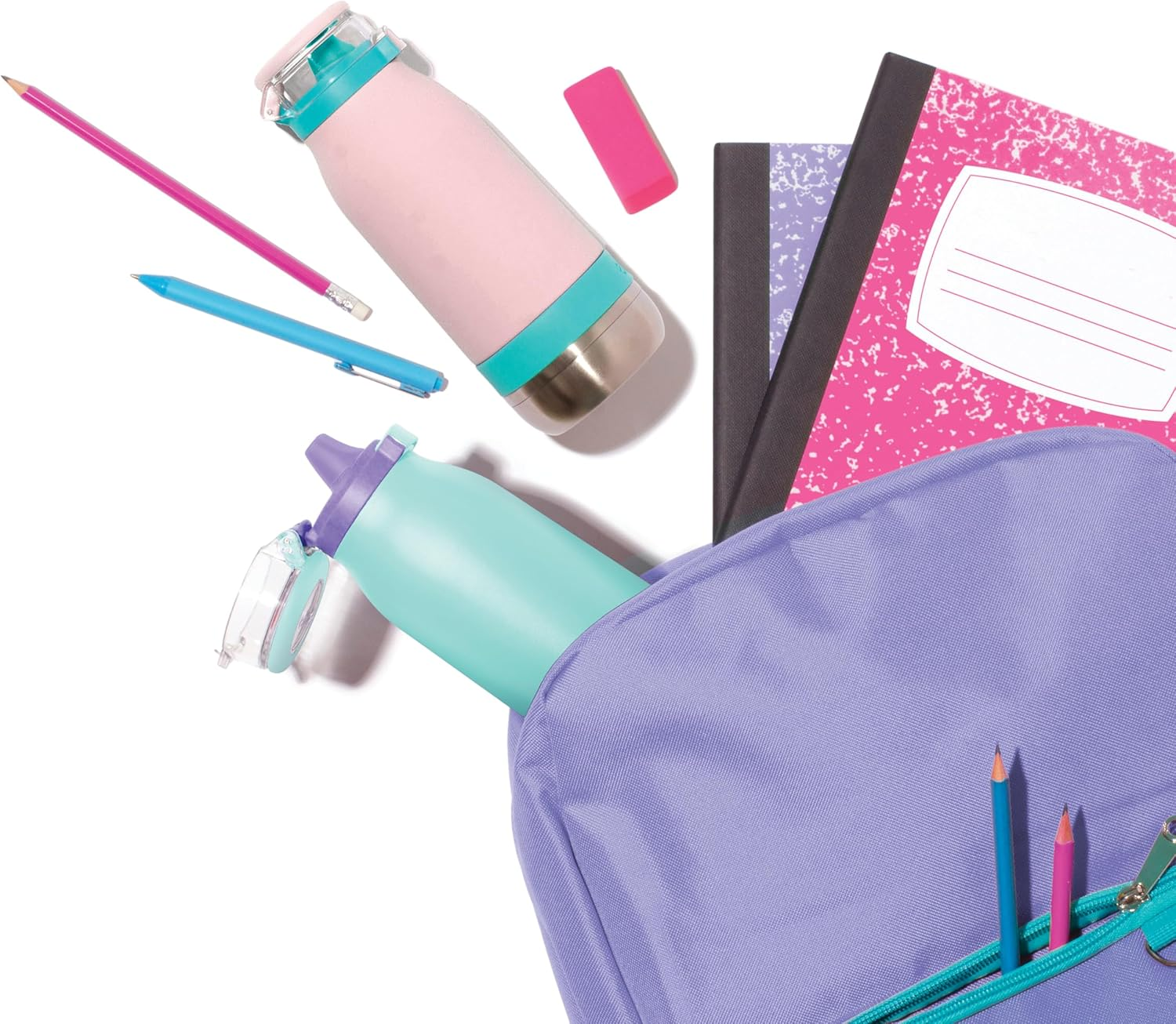 Ello Emma 14Oz Vacuum Insulated Stainless Steel Kids Water Bottle with Straw and Built-In Carrying Handle and Leak-Proof Locking Lid for School Backpack, Lunchbox and Outdoor Sports, Lilac image number 2