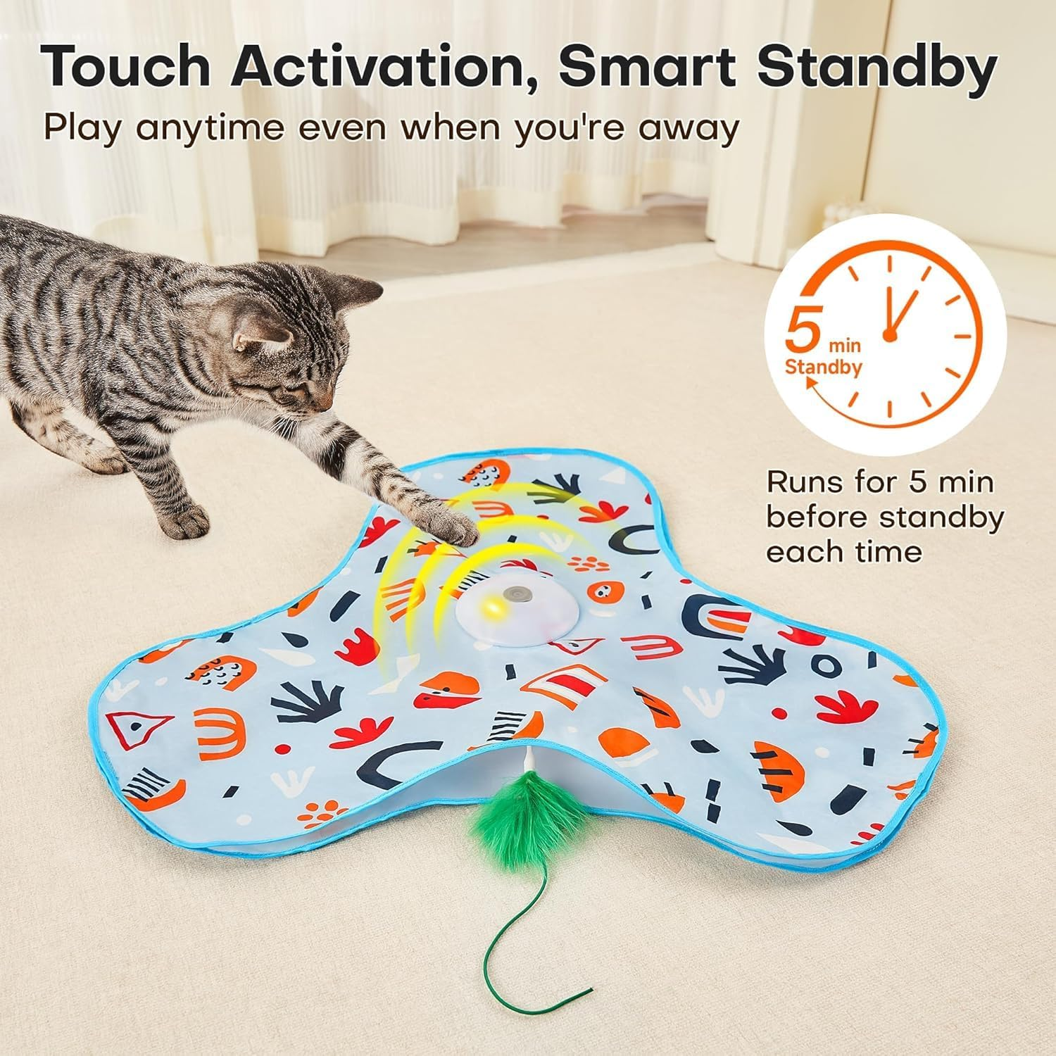 Nestcharm Interactive Cat Toy - Hide and Seek Feather Wand with Unpredictable Movement, Automatic Rechargeable Kitten Toy, Indoor Exercise Kicker for All Breeds, Floral Cover image number 3