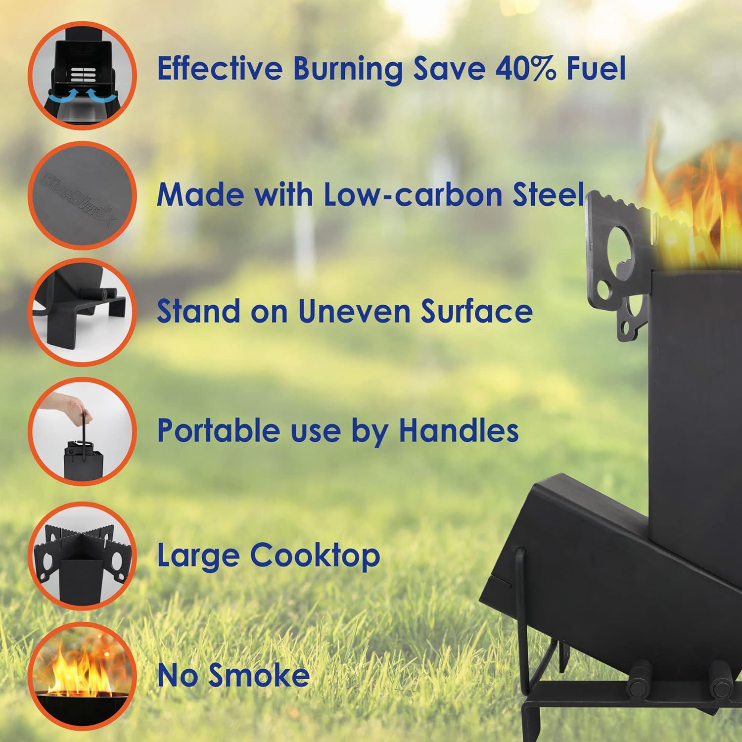 Starblue Collapsible Rocket Stove by with FREE Carrying Bag - a Portable Wood Burning Camping Stove with Large Fuel Chamber Best for Outdoor Cooking, Camping, Picnic, BBQ, Hunting, Fishing image number 1