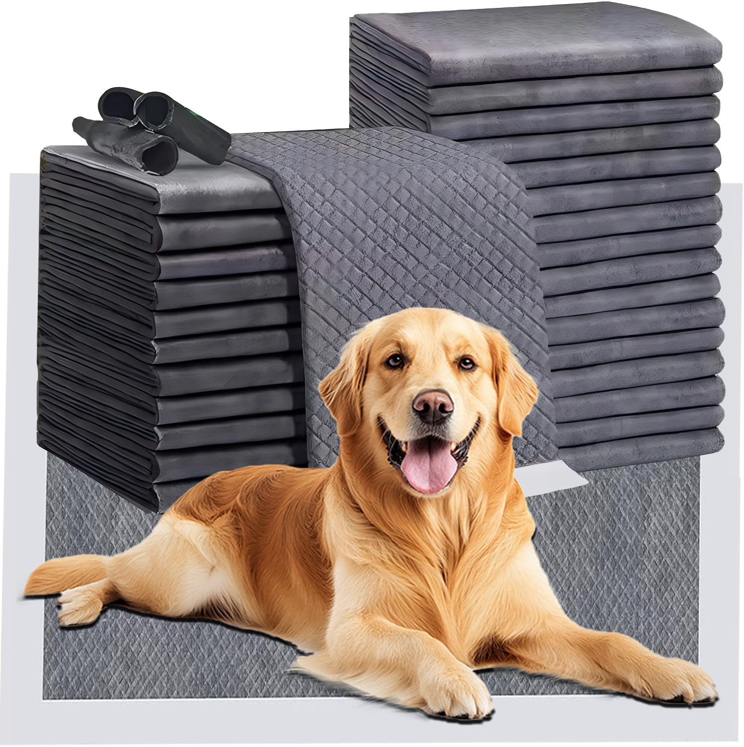 Puppy Pads 50 Packs - 45X60 Cm Large, Bamboo Charocoal Dog Pee Training Pads, Charcoal Odor-Control Puppy Pads with Leak-Proof Quick-Dry Design, Super Absorbent for Dogs Puppies, Doggie, Rabbits, Cats