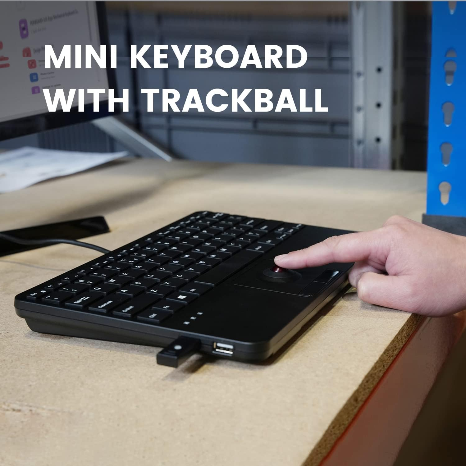 Perixx PERIBOARD-526 US, Wired Mini USB Keyboard with Trackball - X Type Scissor Keys - 11.18X7.17X1.1 Inches - Build-In 2 USB Hubs - US English image number 3