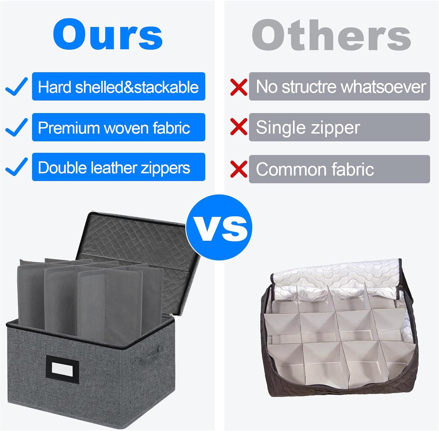 VERONLY Stemware Storage Box - China Storage Containers Holds 12 Wine Glass or Crystal Glassware Case, Stackable with Lable Window and Handles(Grey) image number 1