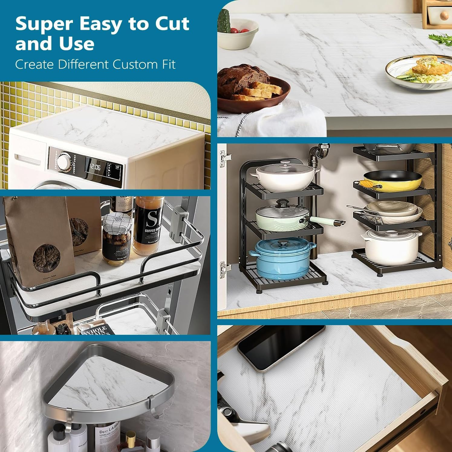 Drawer Liner 60Cm X 6M, Marble Pattern Print Shelf Liners Non-Adhesive Drawer Liner EVA Fridge Mats Waterproof Oil-Proof for Cabinet Kitchen Bedroom Bathroom Office((Marble Pattern) image number 1