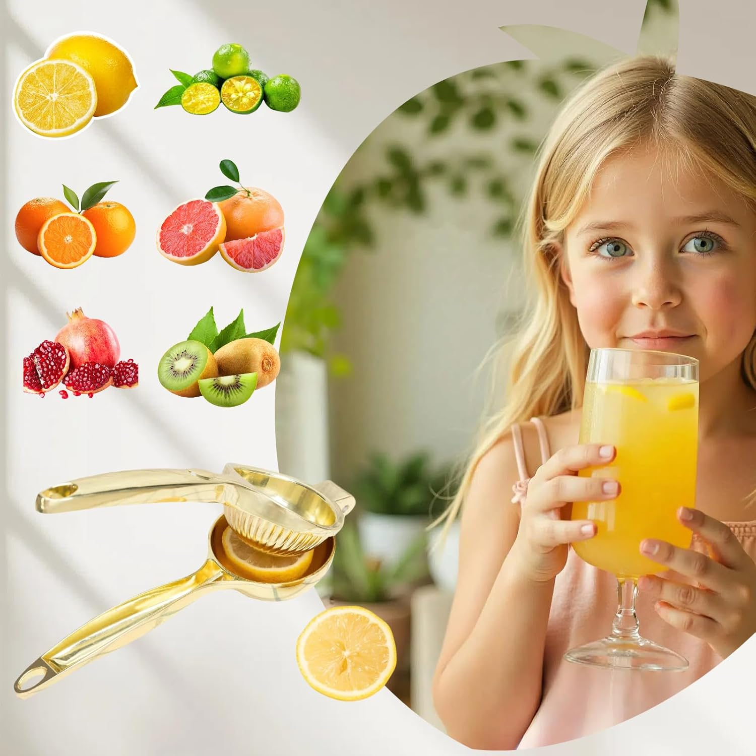 Lemon Squeezer, Heavy Duty Zinc Manual Lemon Juicer, High Yield Threaded Groove Small Oranges Limes Citrus Juicer Hand Press, Juice Maker for Cocktails Home Restaurant Kitchen Utensils(Gold) image number 4