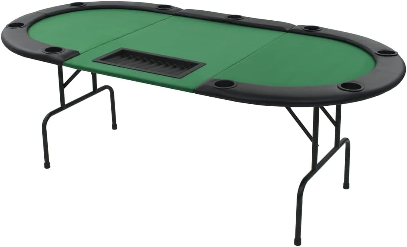 Vidaxl Folding Poker Table - Green Oval Game Table - Suitable for 9 Players - Polyester Upholstery & Artificial Leather Armrests - MDF and Steel image number 4