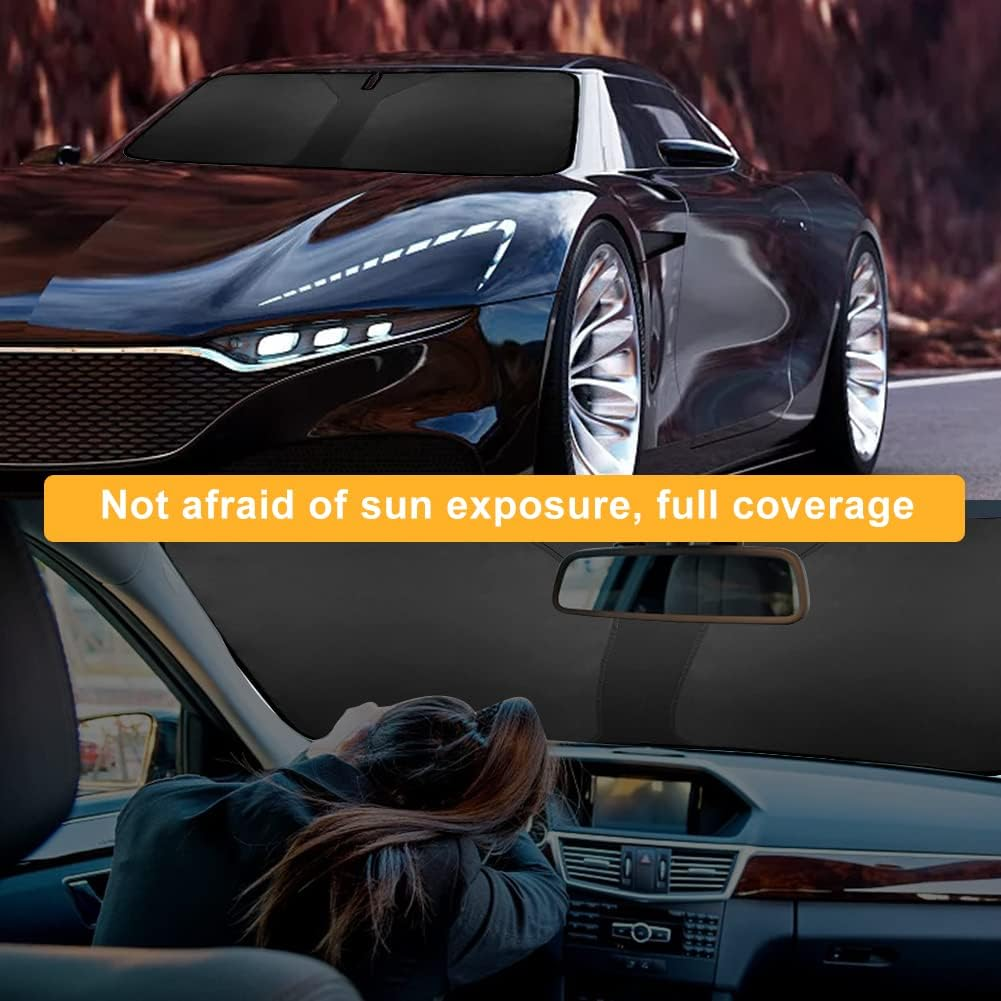 Car Windscreen Sun Shade - Double Layer Front Windshield UV Protector, Foldable Seamless Sunshade Cover for Van or Auto, 140 X 70Cm (Black) image number 1