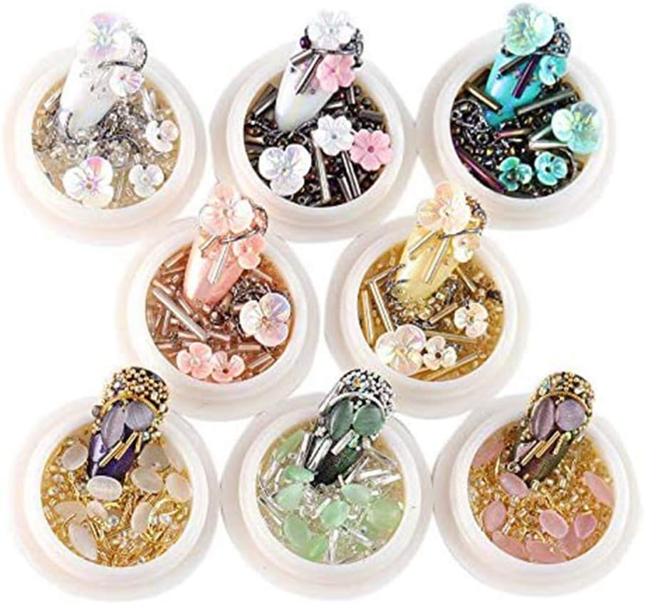 8 Boxes Nail Art Rhinestones Diamonds Beads Diy Crafting Jewelry Nails Art Crystals image number 2