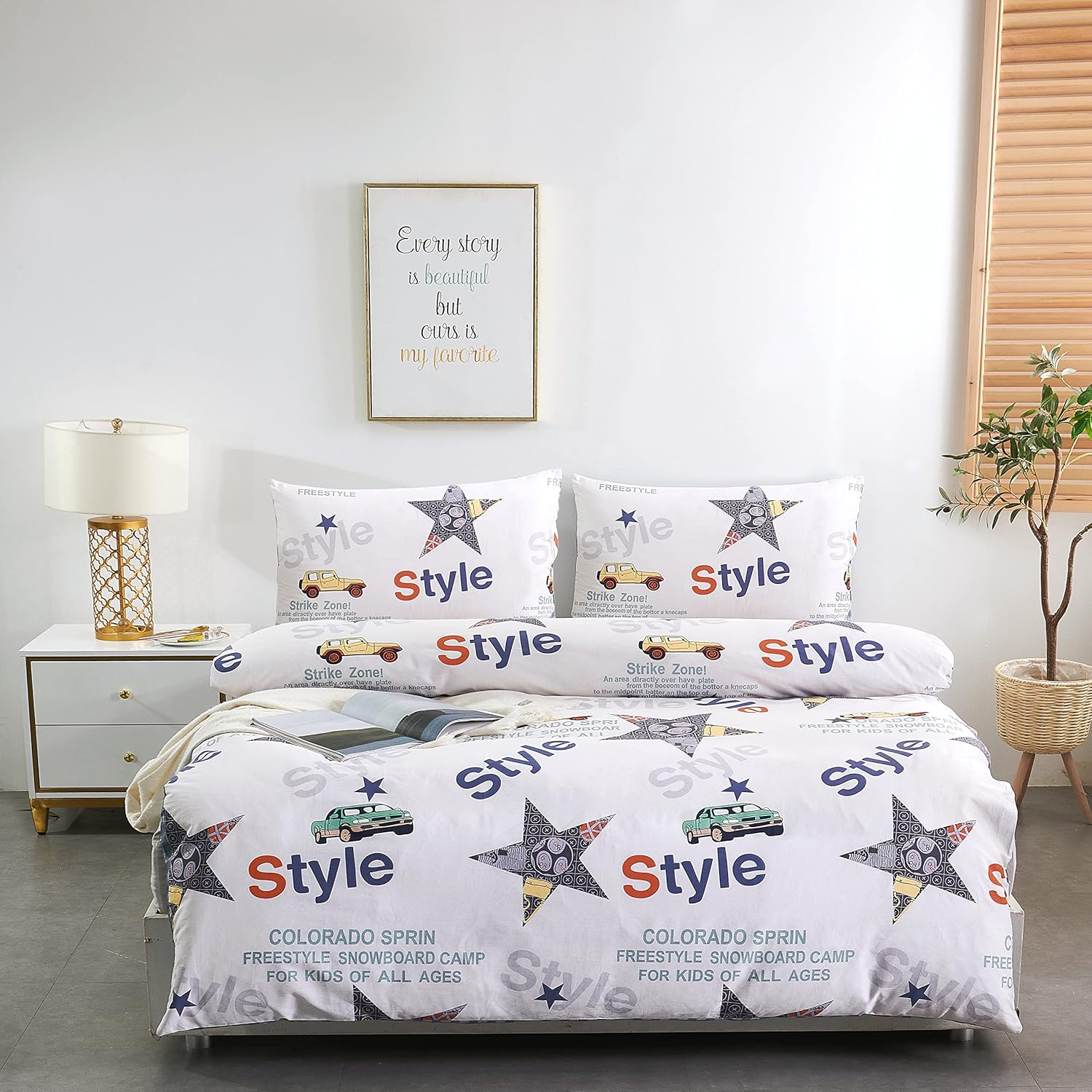 Plus Home Bedding Set for 150 Cm Bed, 3 Pieces, 100% Microfibre, Duvet Cover 240 X 270 Cm, Fitted Sheet 150 X 200 + 30 Cm, with Pillowcase 45 X 170 Cm, Design (Modern 62) (Bed 150 Cm) image number 4