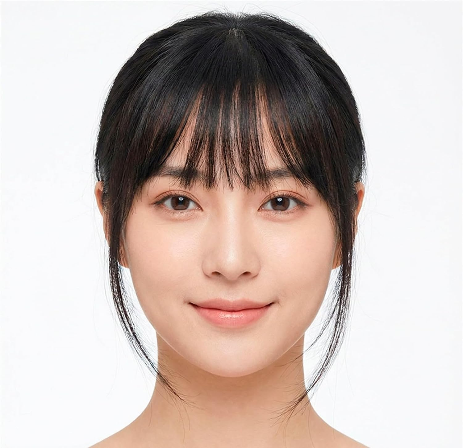 Luzcauwy Clip in Bangs Hair Extensions Medium Brown Human Hair, One Piece Fringe Hairpiece with Temple, Natural Air Bangs for Women, Easy to Wear and Blend image number 1