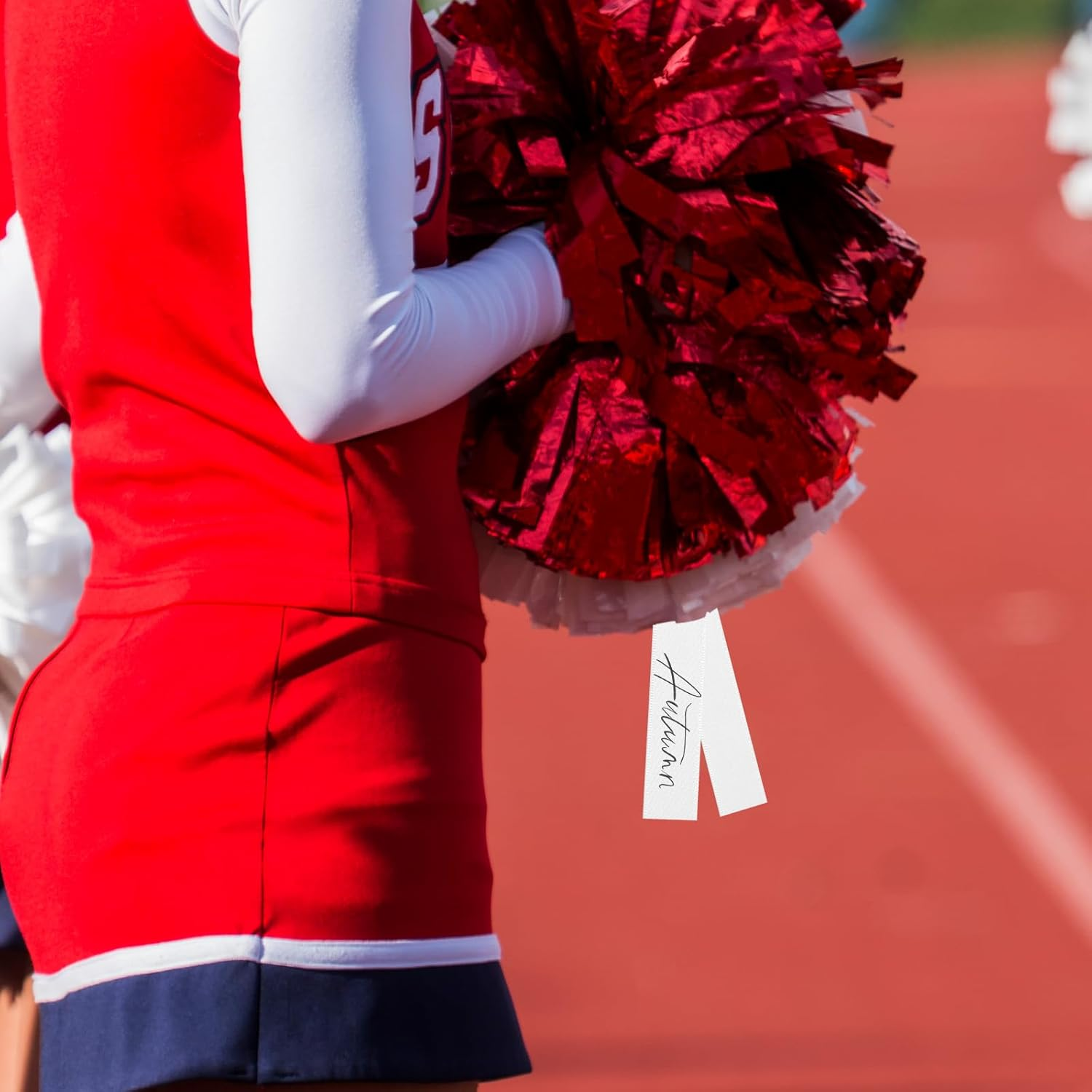 48 Pcs Cheerleader Pom Pom Name Tags, Writable Blank Labels for Cheering Team, Elasticity Marking Tags for Travel Luggage Backpack Keychains (White) image number 1