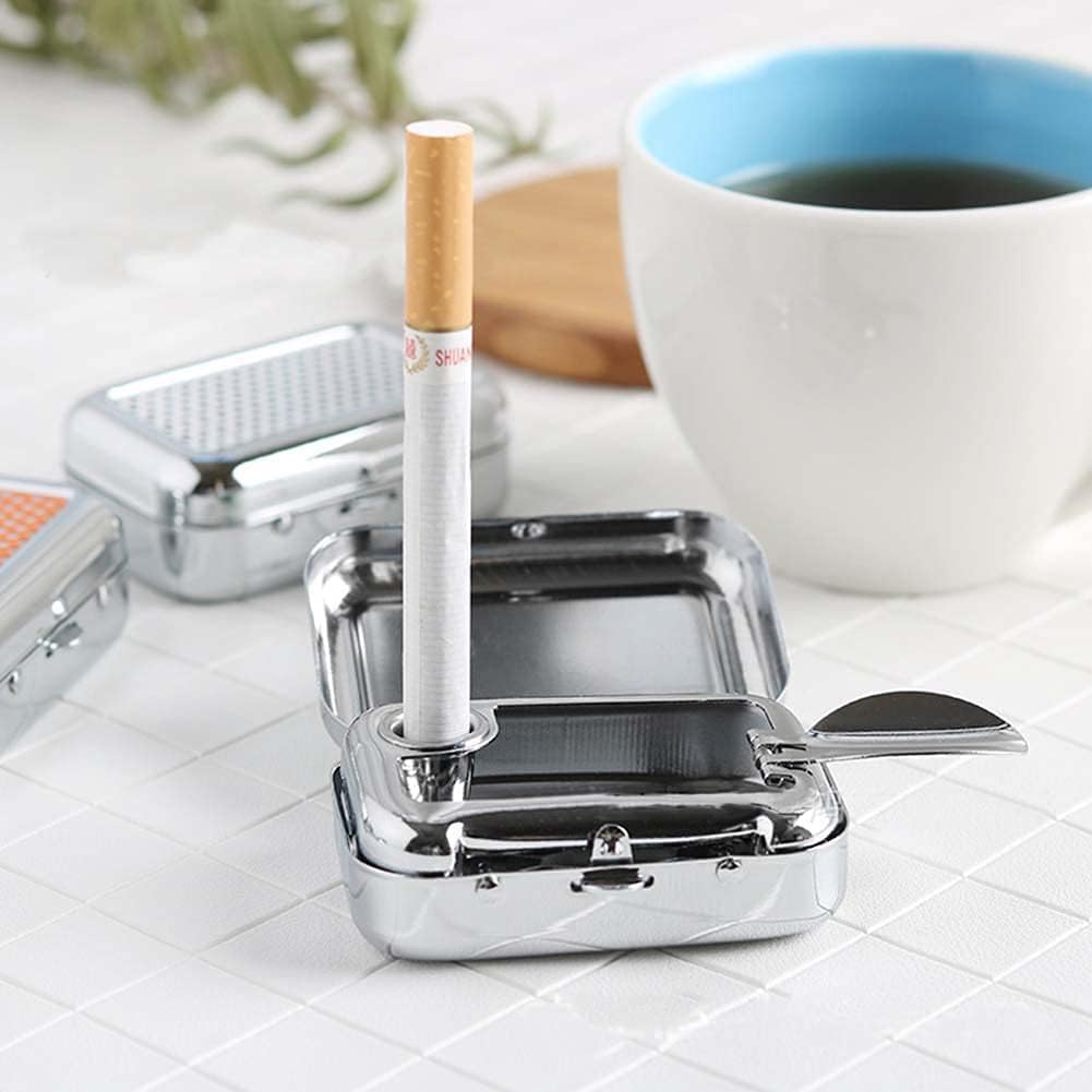 Pocket Ashtray Mini Square Metal Ashtray with Lid,1Pc Mini Portable Square Metal Ashtray,Travel Ashtray image number 2