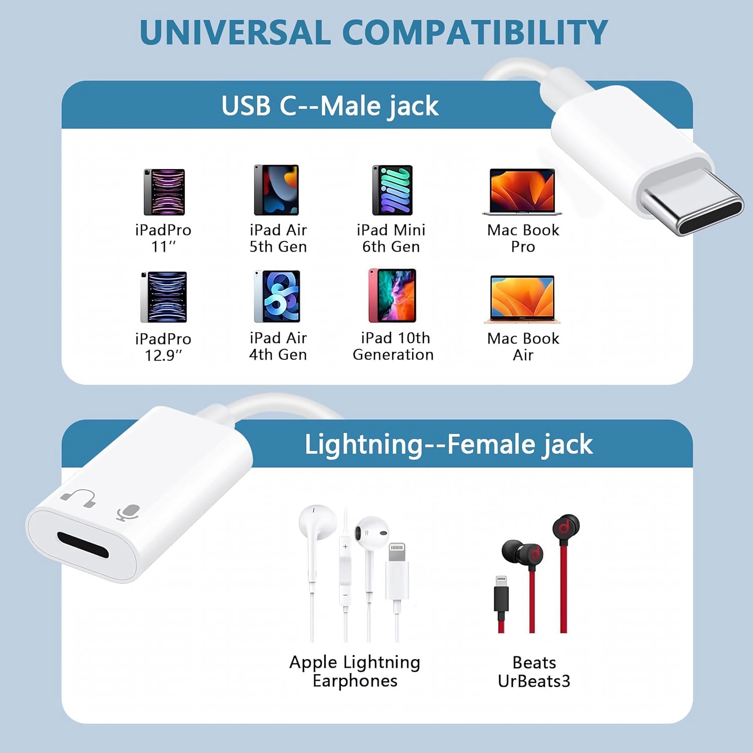 USB C to Lightning Audio Adapter, Super Durable Multi-Functional Plug-And-Play Converter Accessory, Suitable for Mobile Phones, Tablets, Laptops (White) image number 3