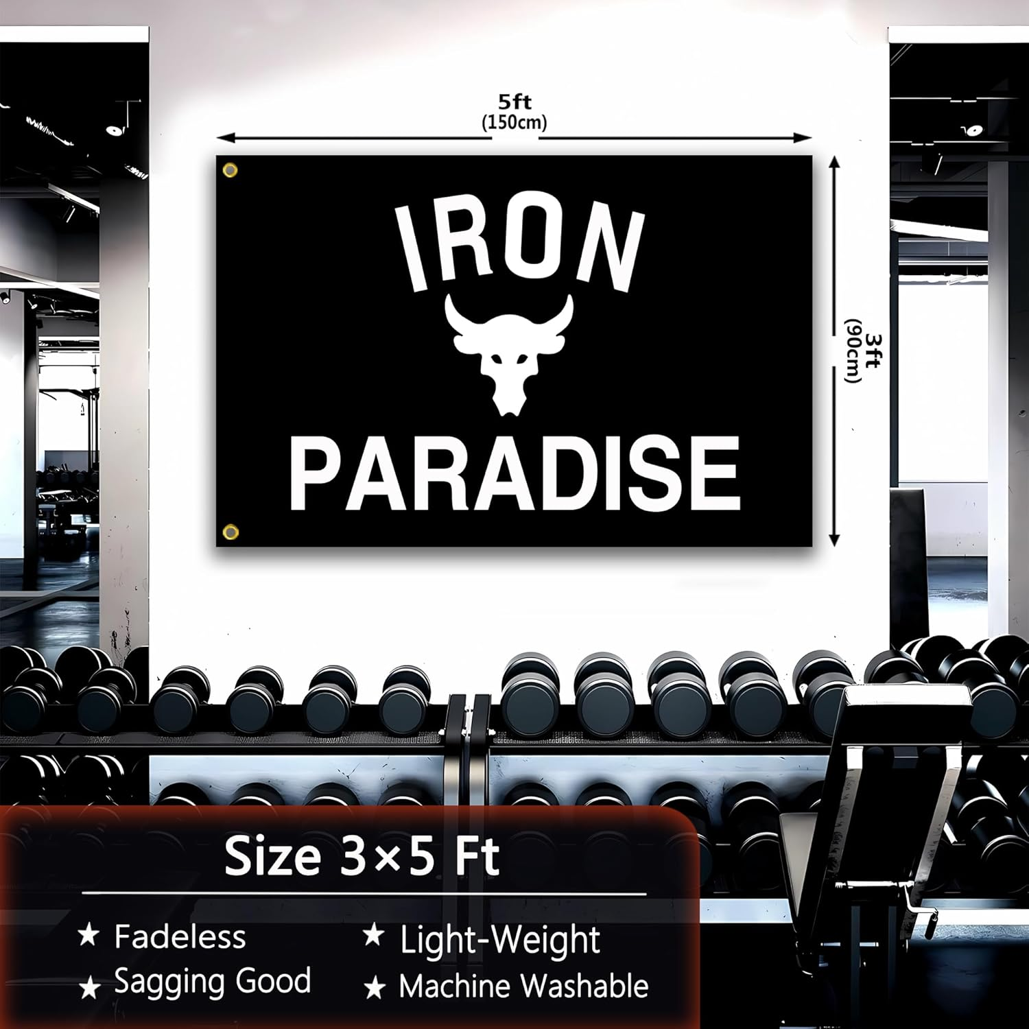 Iron Paradise Flag 3X5 Ft Motivational Flag Fitness Inspirational Flags for Room Guys Cool Flag for Home Gym Wall Decor College Dorm Man Cave Flag Banner image number 5