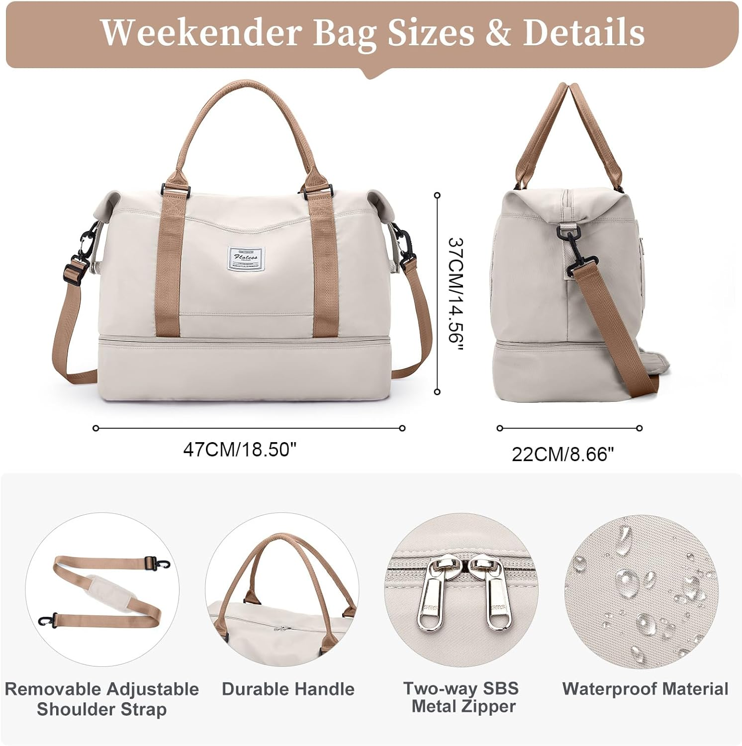 Pakembl Weekender Bags for Women,Travel Duffle Bags with Shoes Compartment,Overnight Travel Bag with Wet Pocket,Gym Tote Bag B01 image number 6