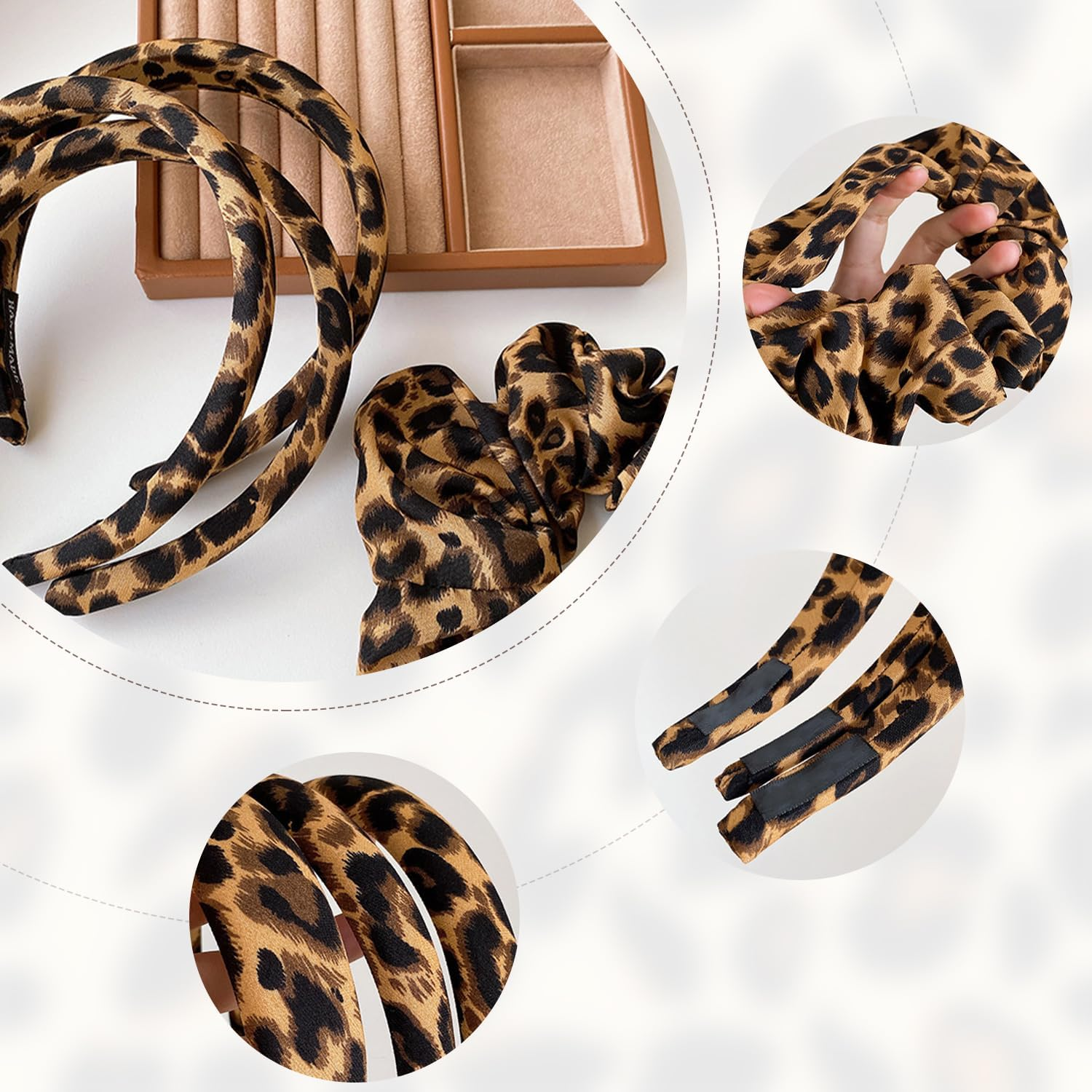 3 Pieces Leopard Print and 1 Piece Leopard Print Hair Ring, Retro Hair Accessories, Non-Slip Headband, Fashionable and Versatile Hair Accessories, Hairstyle Accessories. image number 4