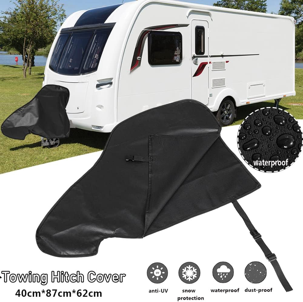 Staright Waterproof Caravan Hitch Cover PVC Trailer Tow Ball Coupling Lock Breathable Dust Rain Snow Dustproof Protector image number 4