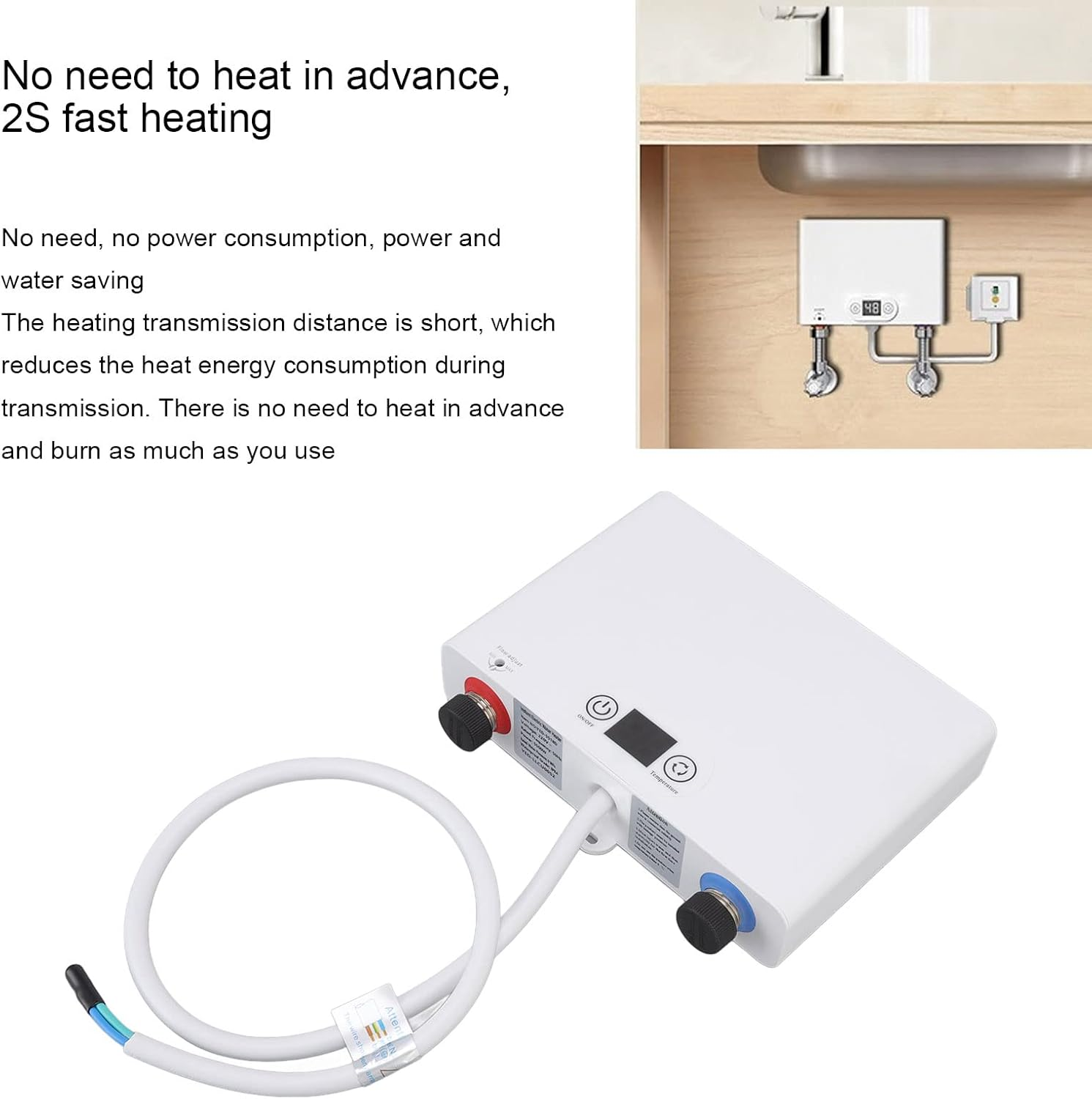 Electric Tankless Water Heater, 5500W Household Instant Water Hot Heater with G1/2 Caliber, Overheating Digital Display Hot Water Heater for Home Kitchen Bathroom