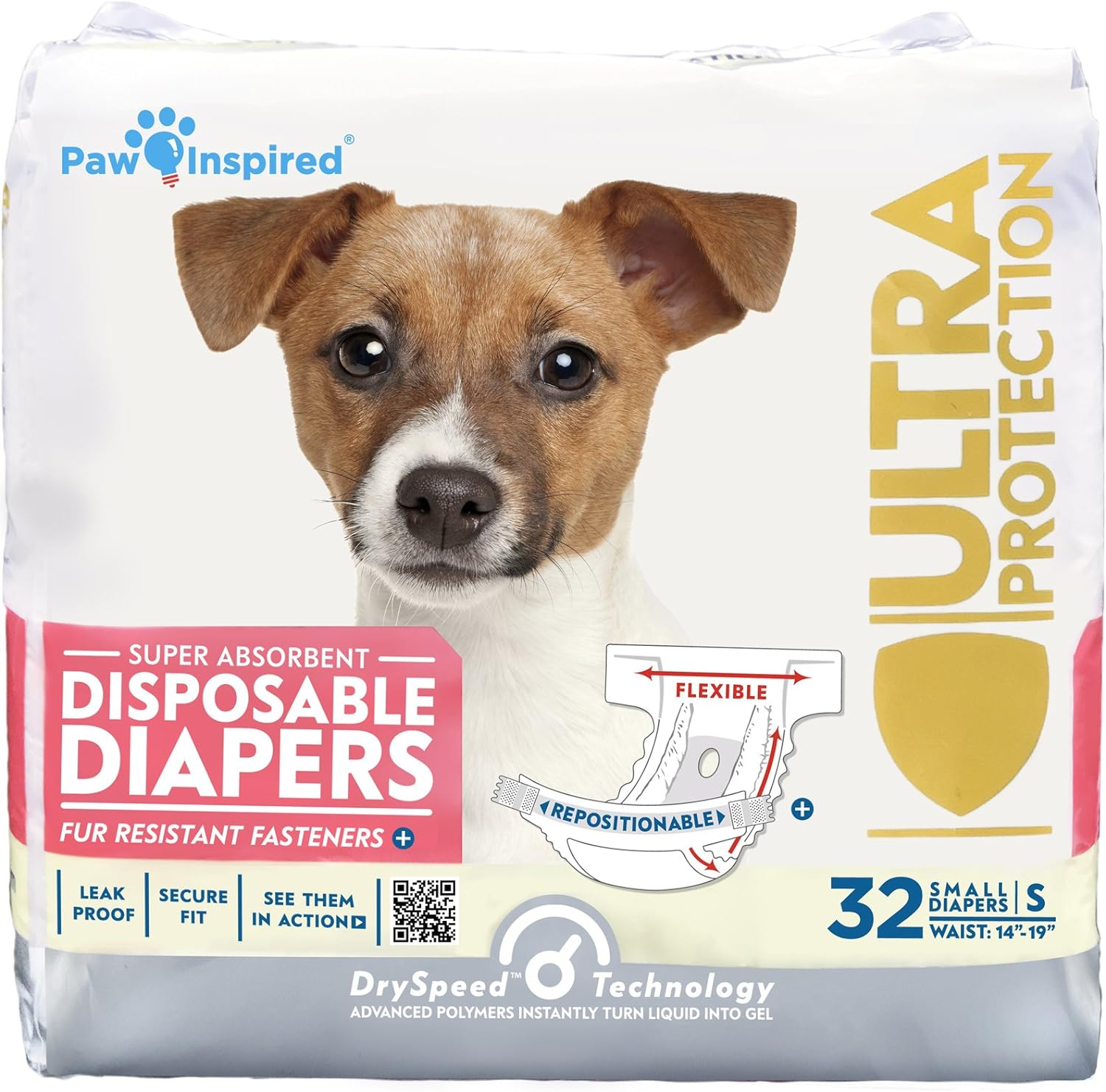 Paw Inspired 32Ct Disposable Dog Diapers | Female Dog Diapers Ultra Protection | Diapers for Dogs in Heat, Excitable Urination, or Incontinence (Medium) image number 6