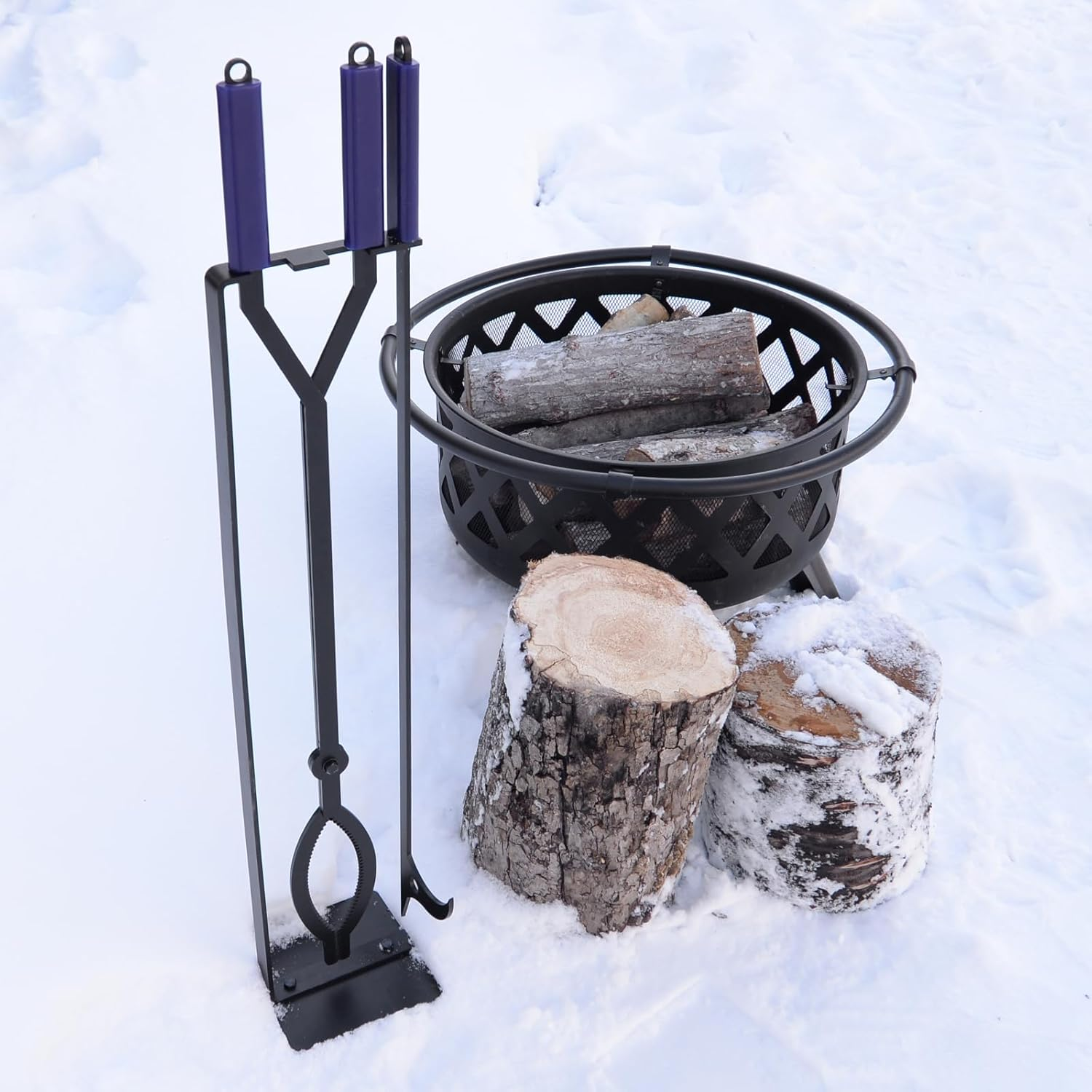 Heavy Duty Fireplace Tools Set with 40" Fire Poker and Log Grabber,Wrought Iron Large Fire Pit Tool Set with Metal Stand,Solid Steel Firewood Grabber for Campfire Backyard Bonfire Indoor&Outdoor Use image number 4