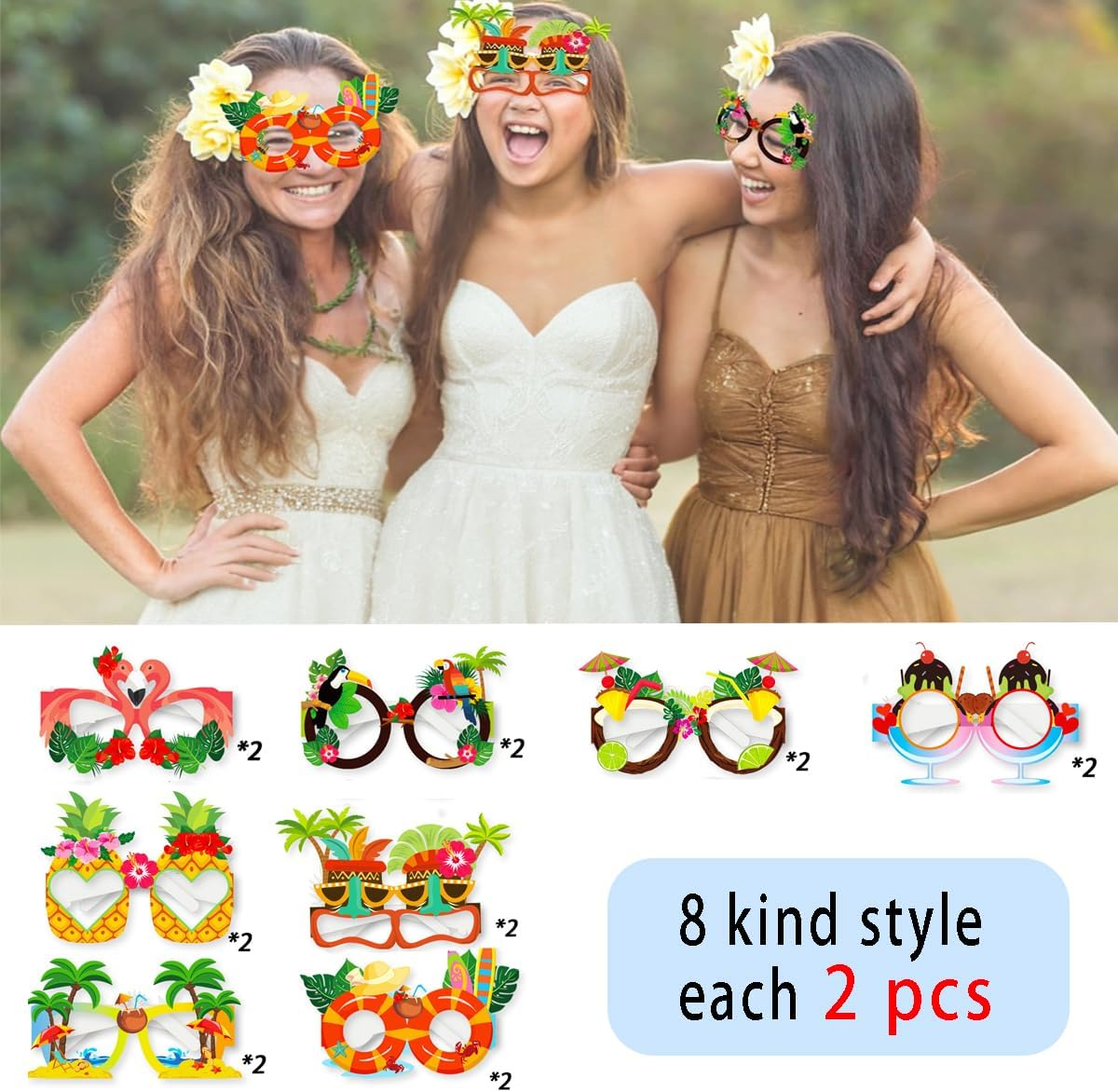 16 Pairs Funny Hawaiian Sunglasses - Tropical Beach Party Supplies, Kids Gifts & Photo Props - Summer Fun Glasses for Adults - Hawaiian Luau Party Favors image number 3