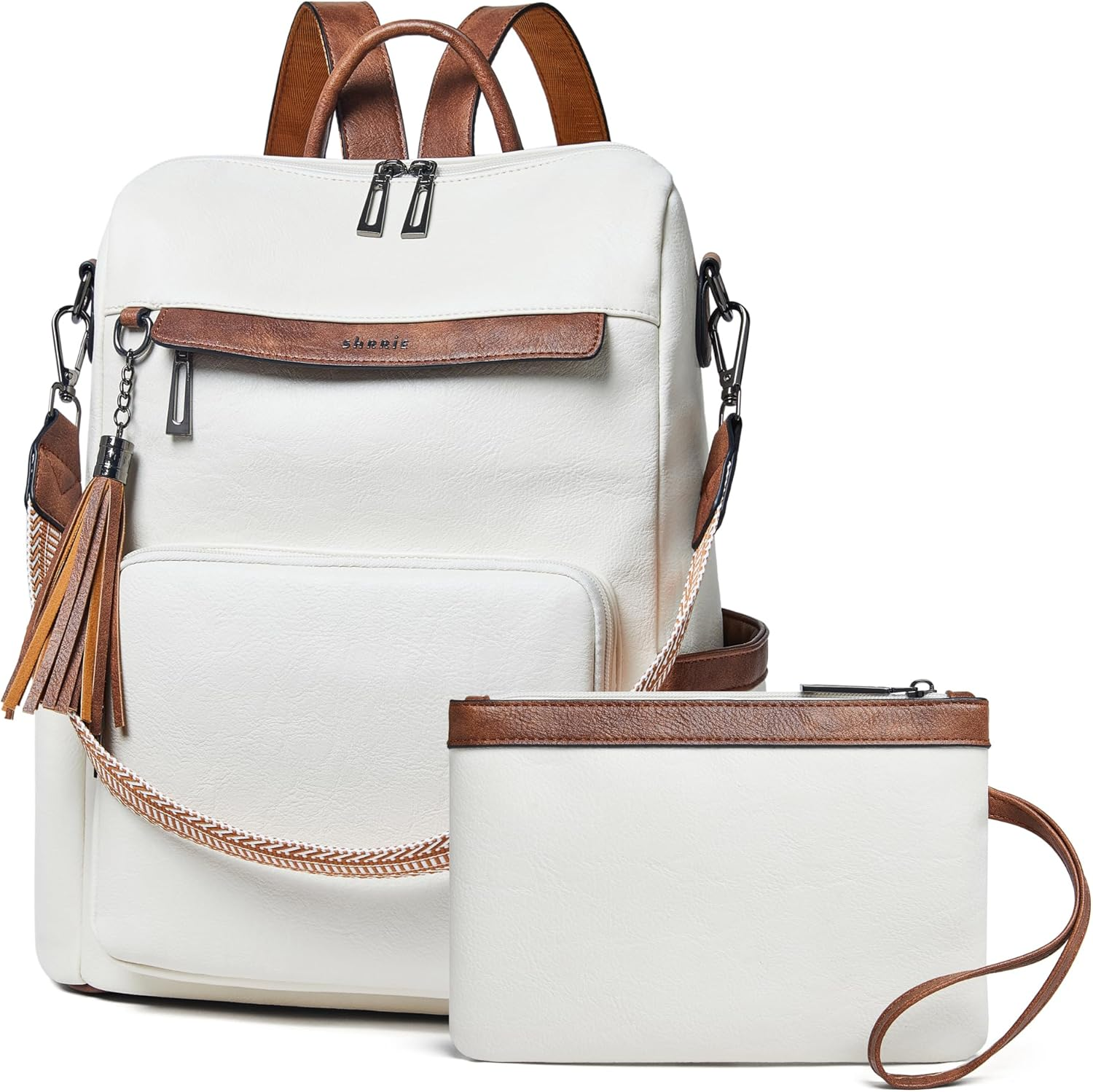 Shrrie Vegan Leather Backpack for Women Backpack Purse 15.6 Inch Womens Laptop Backpack for College Travel Work