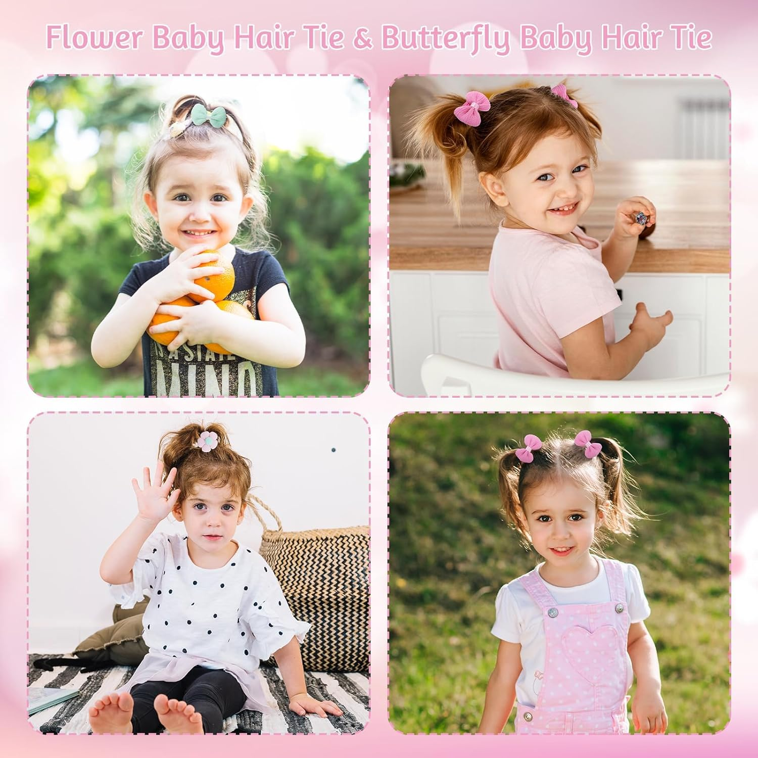 Toddler Hair Ties, 24 Pcs Small Hair Ties, No Crease Baby Hair Ties, Hair Tie Bows Cute Flower Elastic Scrunchies, Little Girls Hair Accessories for Baby Girls Infants Toddlers Kids