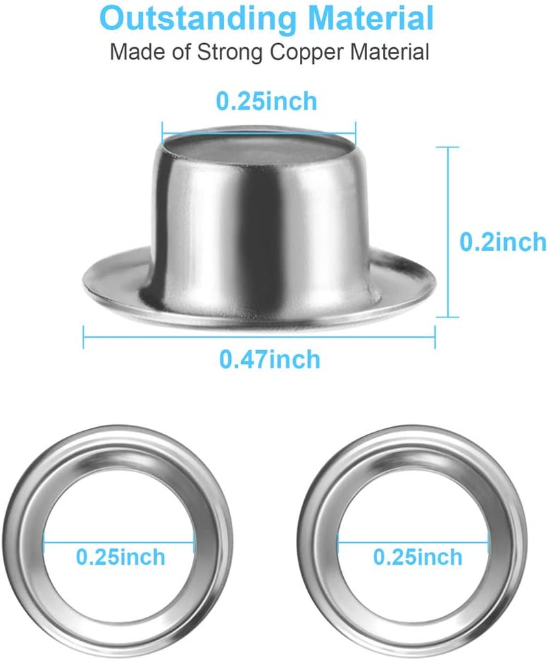 100 Sets Grommet Kit, Thickened Grommets Eyelets 1/4 Inch, Silver Metal Eyelet, Grommet Tool Kit for Leather, Fabric, Tarp, Shoes, Clothing, with 3PCS Installation Tools image number 1