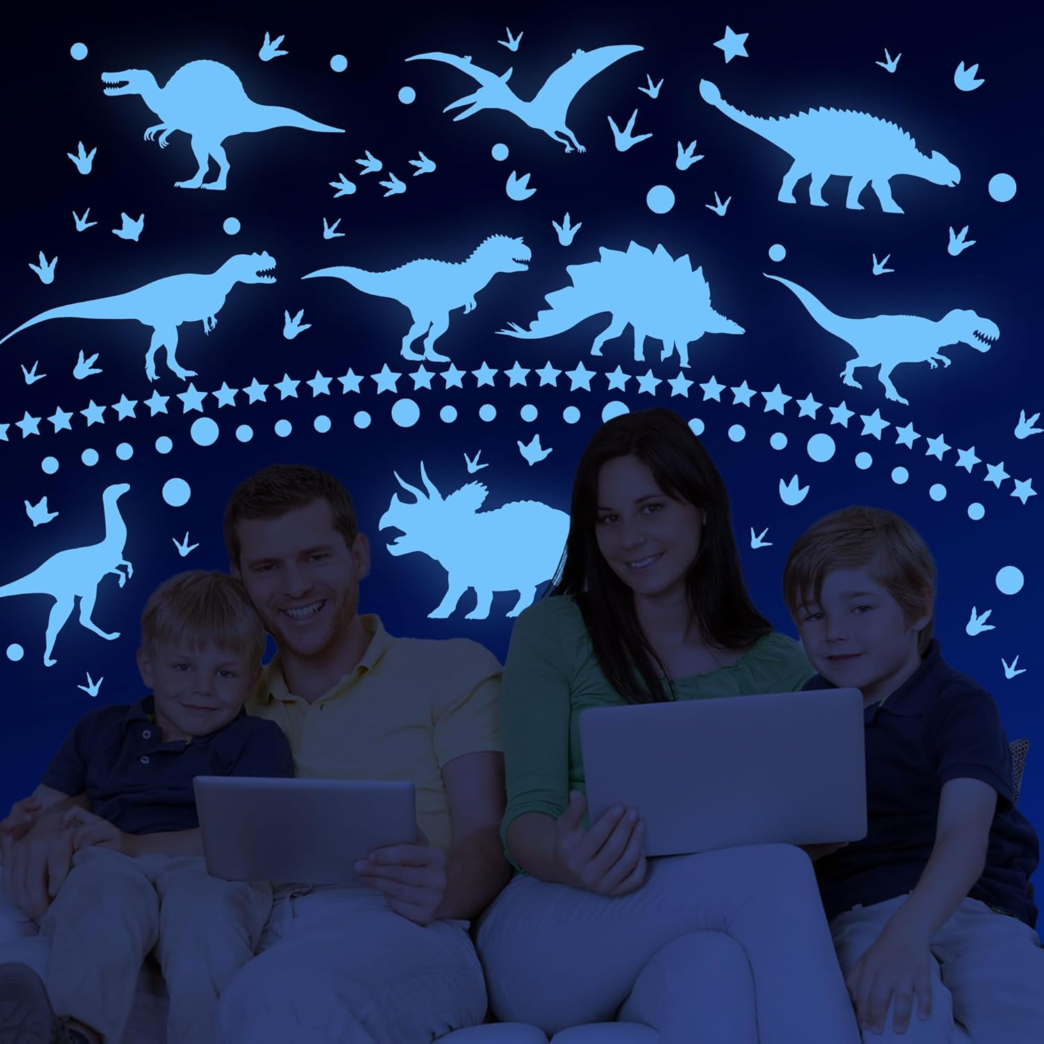 Glow in the Dark Stars Dinosaur Wall Decals Glowing Dinosaur Wall Stickers Luminous Dino Wall Decals Glow in the Dark Stars for Ceiling Boys Girls Bedroom Living Room Wall Decoration
