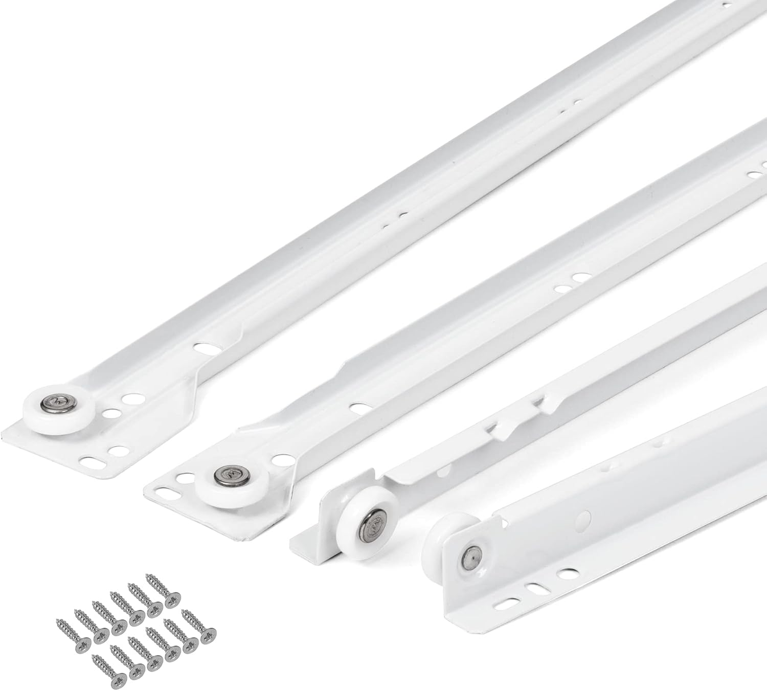 Loumaxx Roller Slide Guides 500 Mm | Set of 2 (1 Pair) Drawer Runners White | Drawer Rail System with Partial Extension | Smooth Runners Drawer in Cream White image number 1