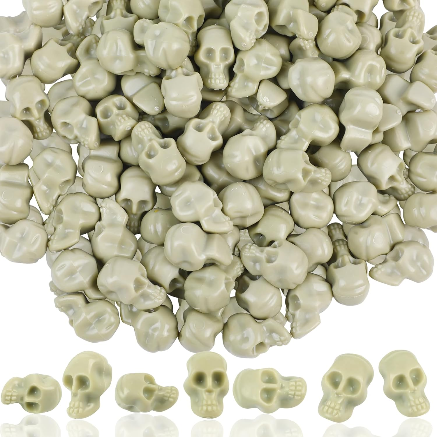 KIMOBER 100PCS Mini Skulls Heads Miniature Figurines,Small Plastic Realistic Halloween Skeleton Skulls Head Prank Props for Party Bar Home Table Decorations