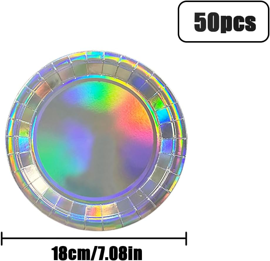 WELANE Disposable Paper Plates, 50 PCS Silver round Paper Plates for Parties, Weddings, Birthdays (7Inch) image number 1